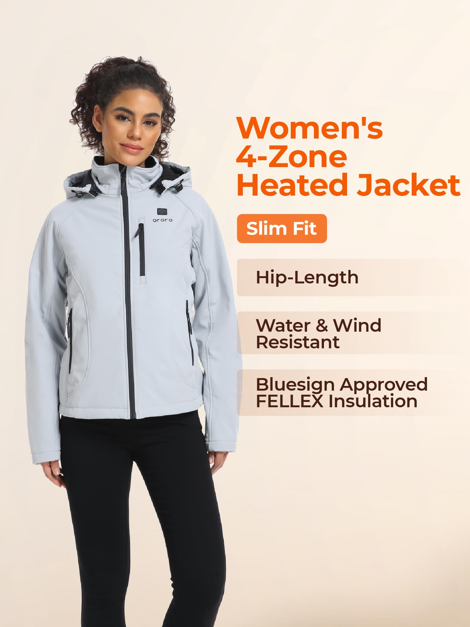 ORORO Women's Heated Jacket with 4-Zone Heating System - Battery Powered Winter Coat with Heated Collar (Charger Sold Separately) - Perfect for Outdoor Activities, Skiing, Hiking & Cold Weather Commutes