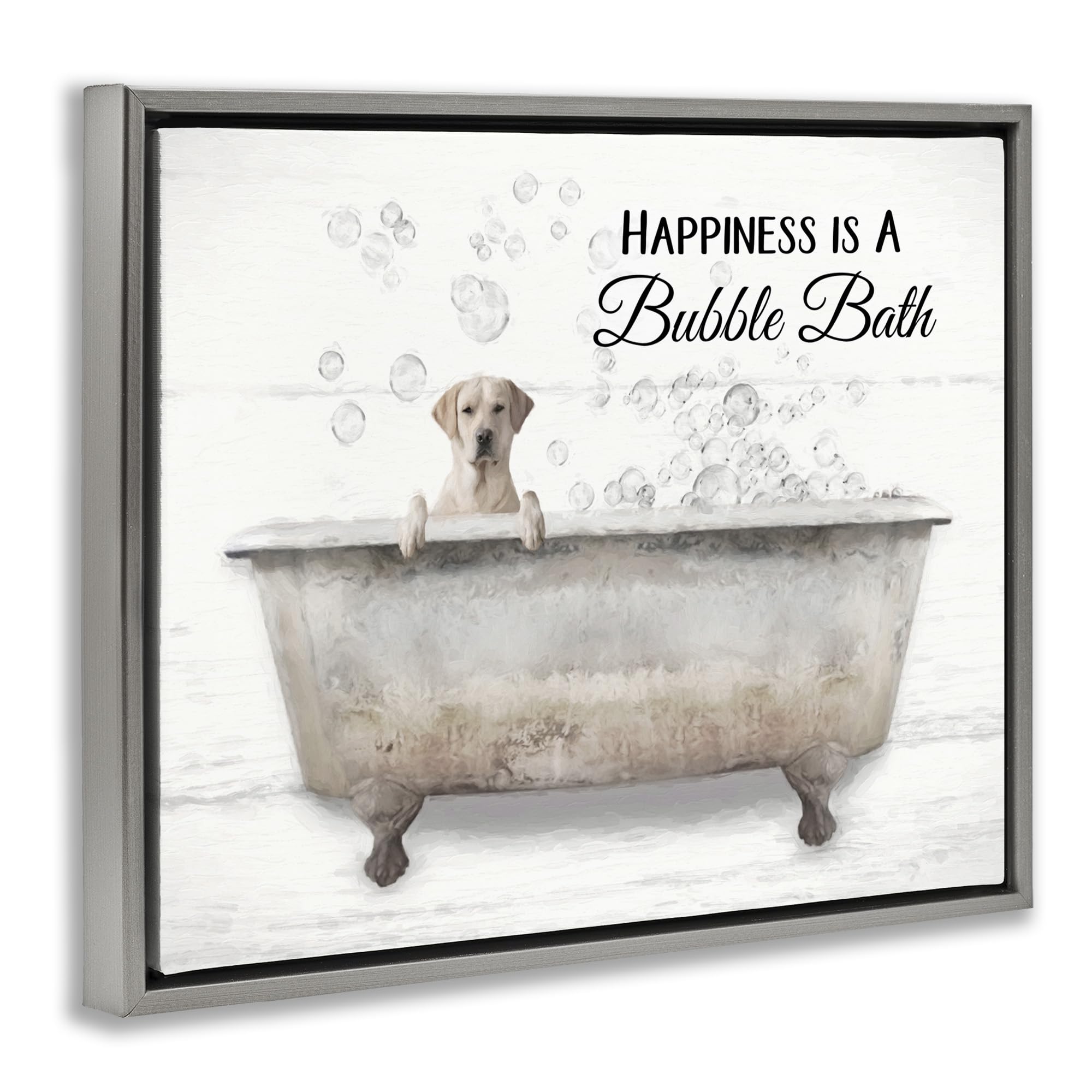 Stupell Industries 'Happiness Is A Bubble Bath' Dog in Tub Wall Art - Lori Deiter Design - Perfect for Bathroom Decor, Dog Lover Gifts & Cozy Home Accents