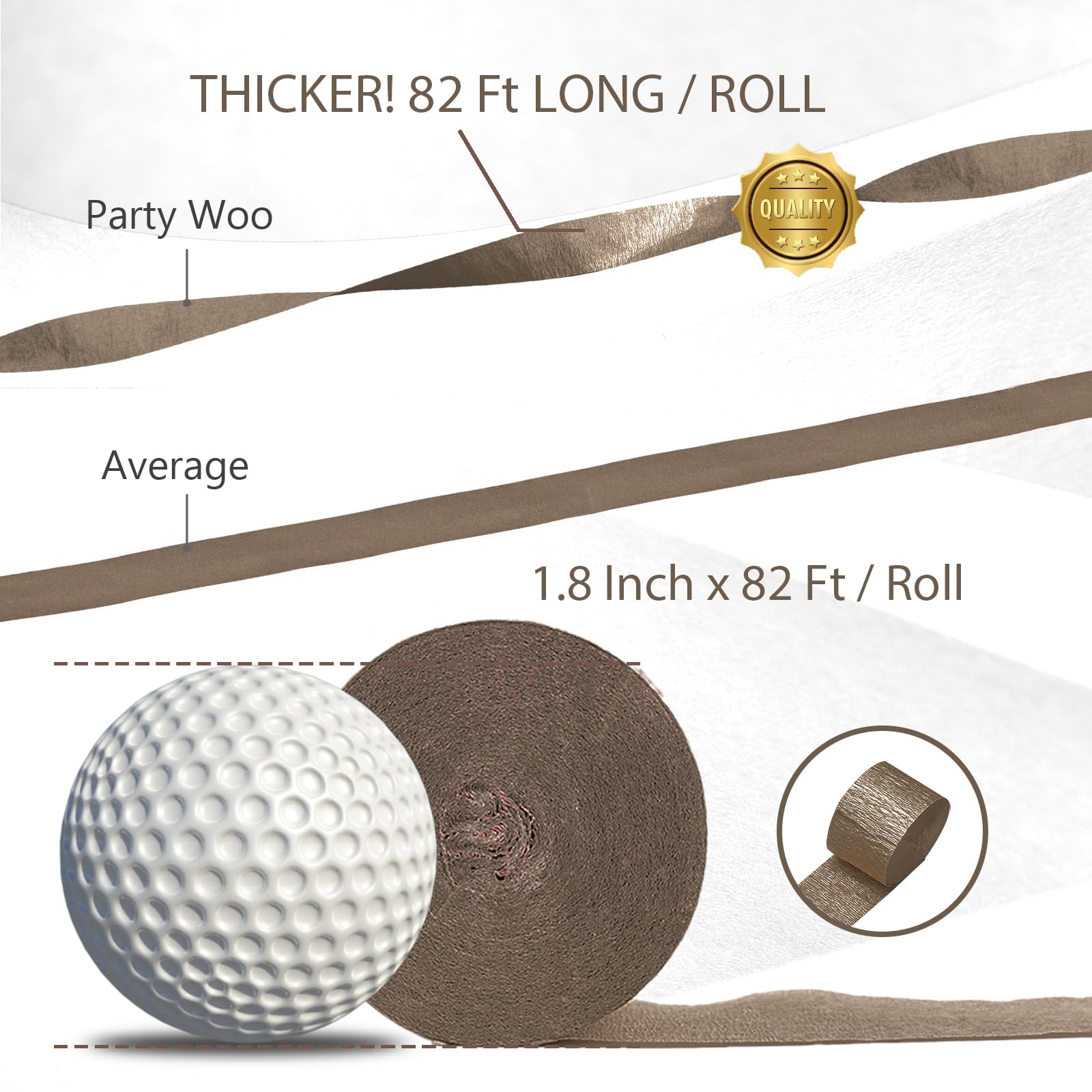 PartyWoo Crepe Paper Streamers - 4 Rolls (328ft Total) Brown Party Decorations for Birthday, Wedding & Events - 1.8