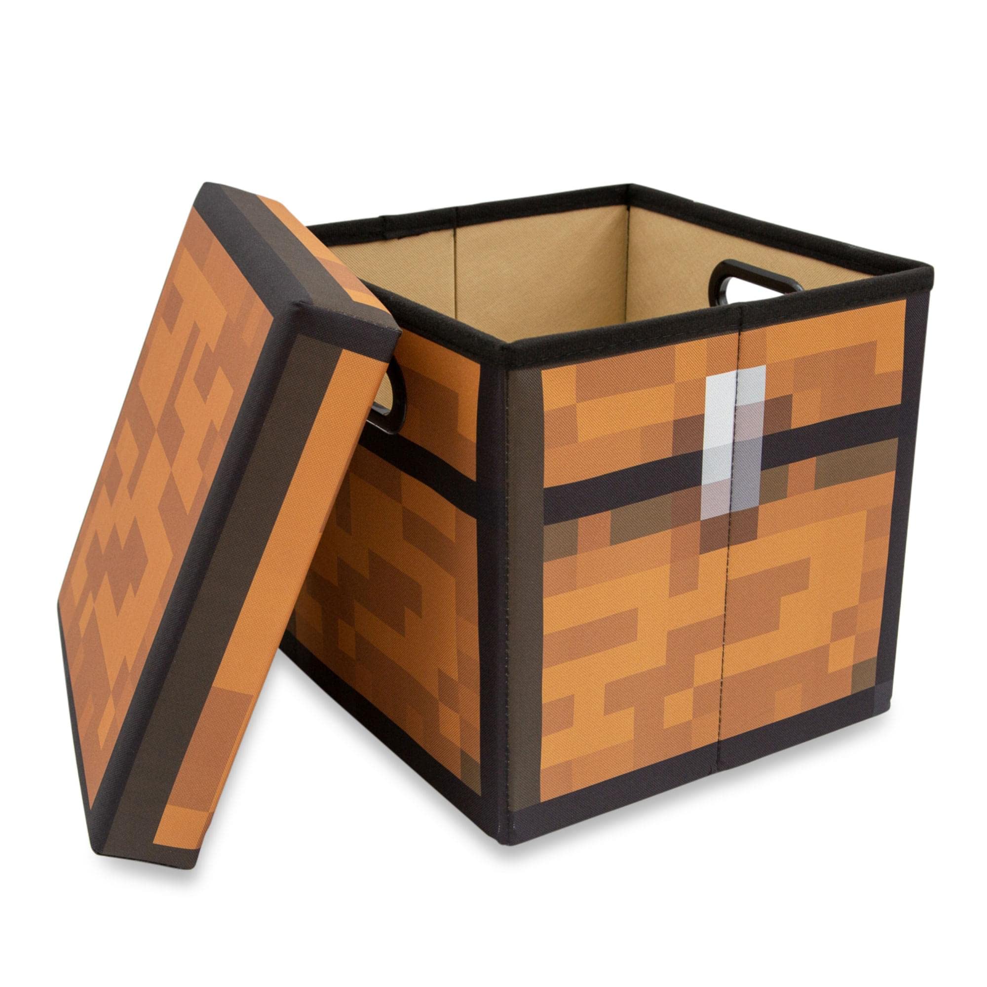 13-Inch Foldable Fabric Storage Bin with Lid - Brown Minecraft Chest Organizer for Shelves & Closets | Cube Basket with Handles | Perfect for Home Organization, Video Game Decor & Gifts | Great for Bedroom, Playroom & Office Storage Solutions