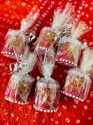 10 Pack Hand-Painted Henna Pillar Candles with Pearl Gems - 2.8