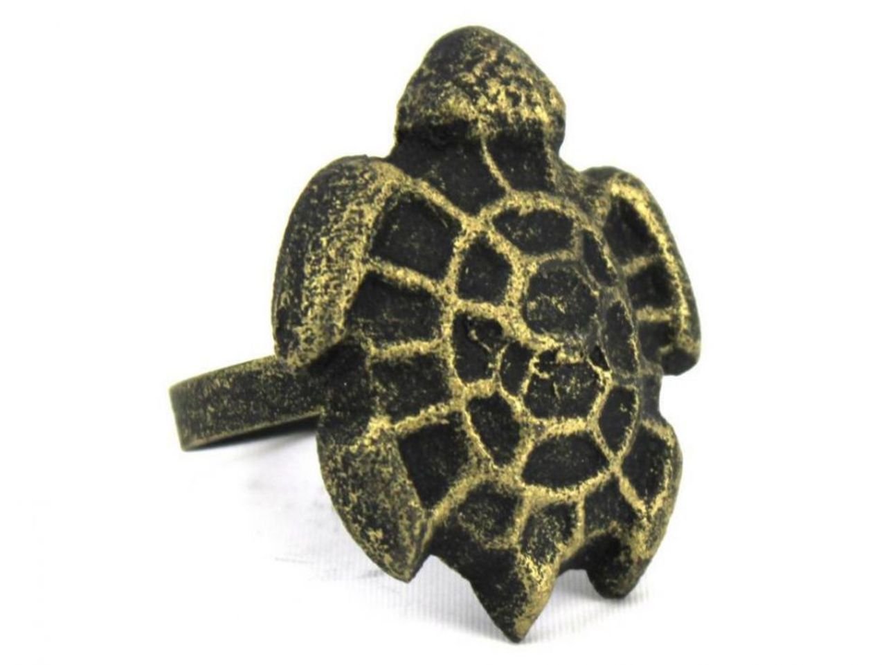 Hampton Nautical Gold Cast Iron Turtle Napkin Ring Set - 2 Inch Decorative Tableware for Beach Themed Dinner, Wedding, and Coastal Home Decor
