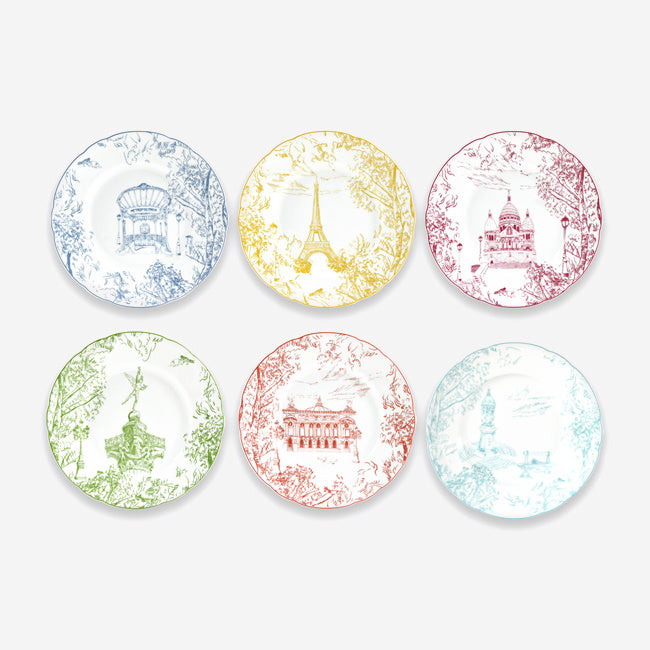Bernardaud Tout Paris Assorted Salad Plates Set of 6 – Elegant French Porcelain Dinnerware for Fine Dining & Entertaining