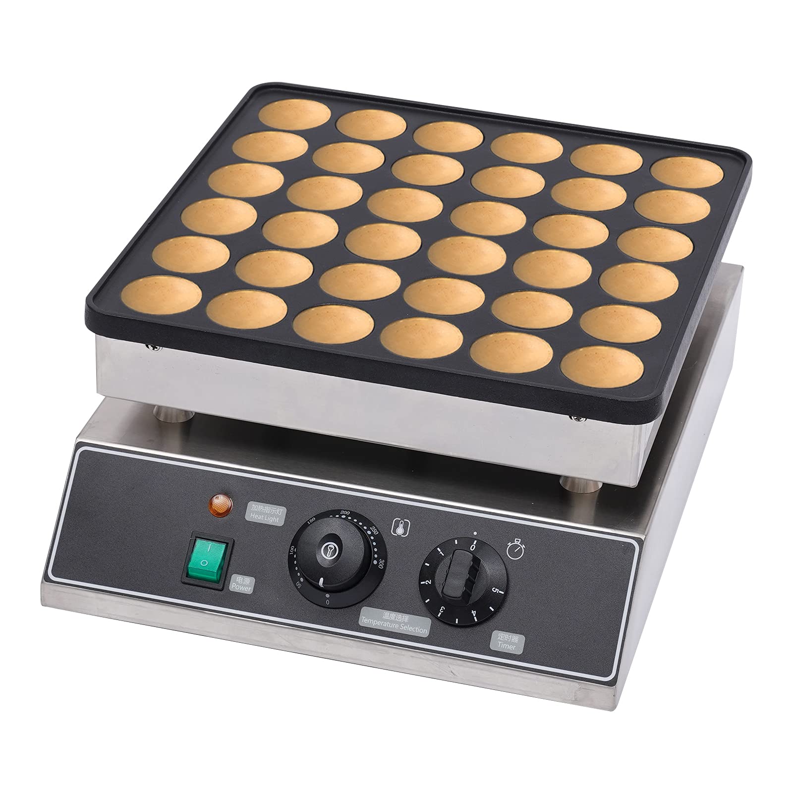 Mini Dutch Pancake Maker - Commercial Electric Nonstick 36Pcs 1.9 Inch Poffertjes Machine, Stainless Steel Pancake Baker for Restaurants, Cafes & Shops - Perfect for Breakfast, Brunch & Dessert Buffets