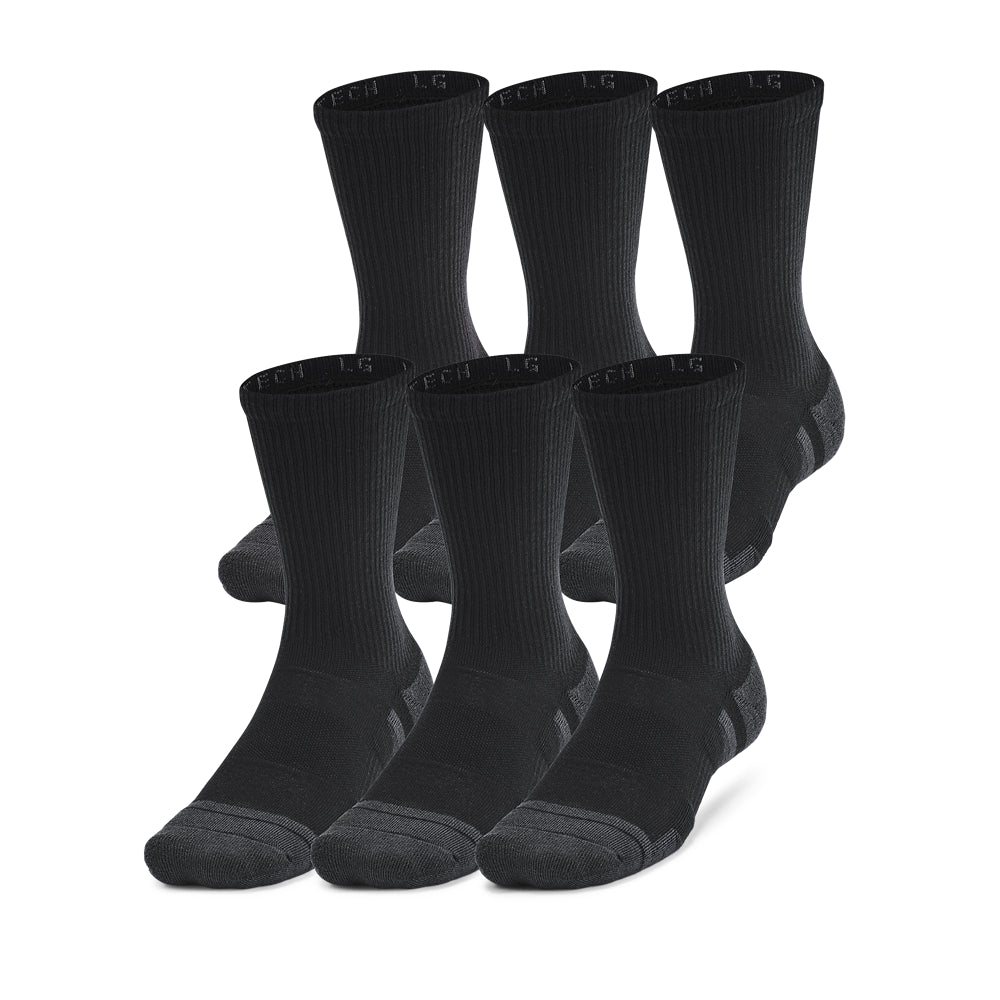 Under Armour Performance Tech Crew Socks 6-Pack for Men & Women - Moisture-Wicking Athletic Socks for Running, Gym & Sports