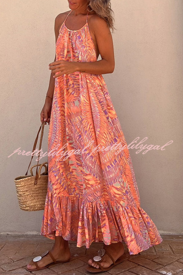 Sunita Ethnic Print A-Line Halter Tassel Maxi Dress for Women | Boho Summer Beach Vacation Dress | Perfect for Parties, Weddings & Tropical Getaways