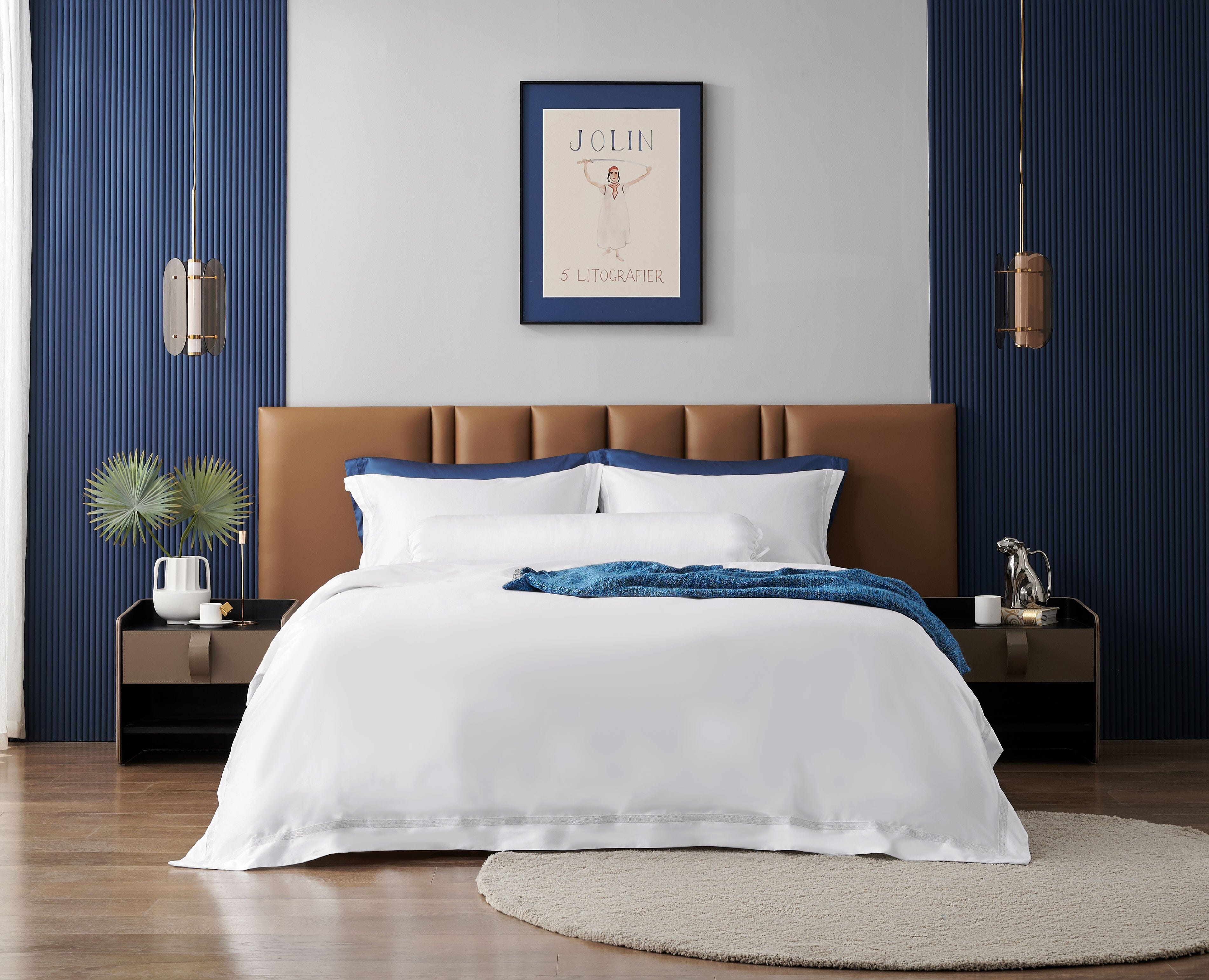 Luxury Hotelier Prestigio™ White Lilac Lace Trim Bedding Set - Queen Size Duvet Cover, Pillowcases & Sheet Set for Master Bedroom, Guest Room & Airbnb