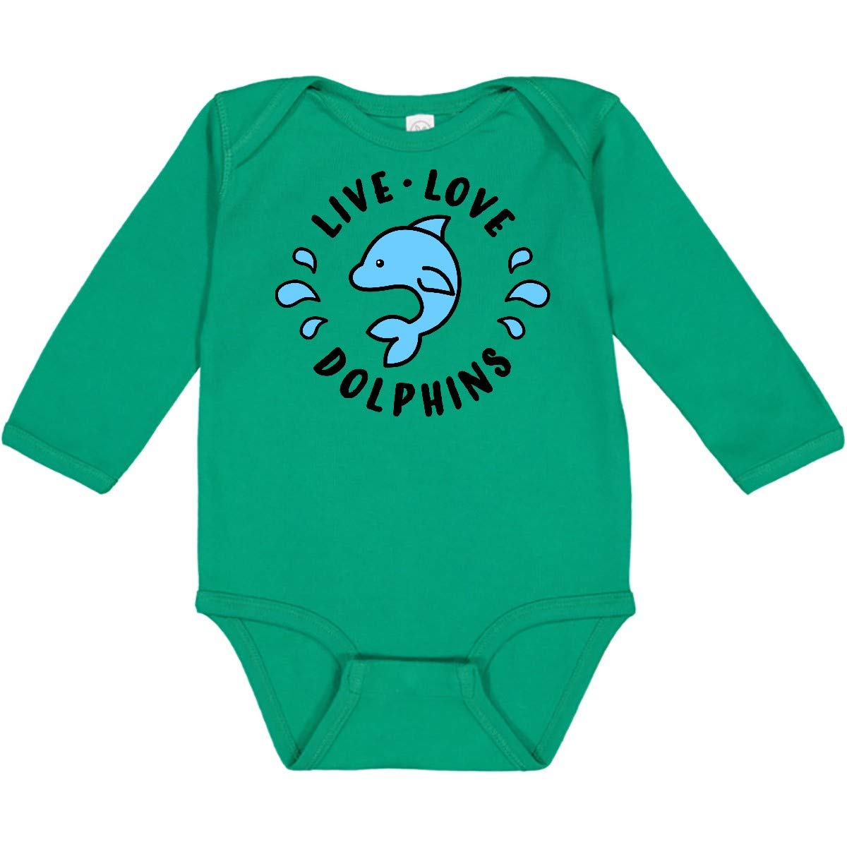 Inktastic Live Love Dolphins Baby Long Sleeve Bodysuit - Cute Dolphin Print One-Piece for Newborns & Infants - Perfect for Playtime, Photo Shoots & Gifts