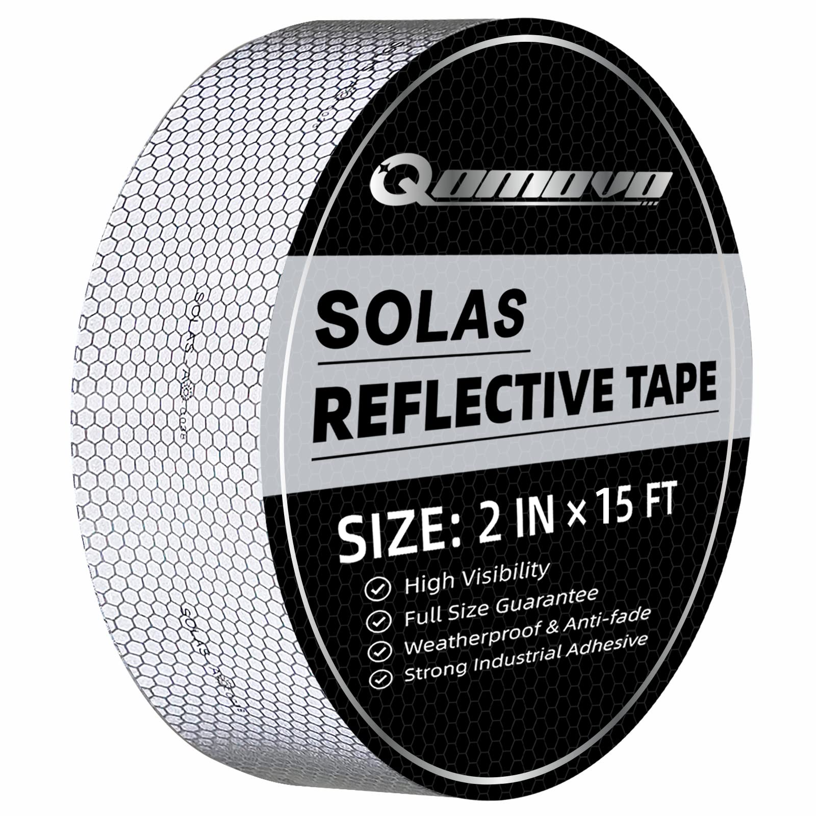 Solas Reflective Tape Silver - 2in x 15ft Marine Grade Safety Warning Tape for Boats, Trailers & Emergency Vehicles | High Visibility Waterproof Adhesive Backing for Night Safety