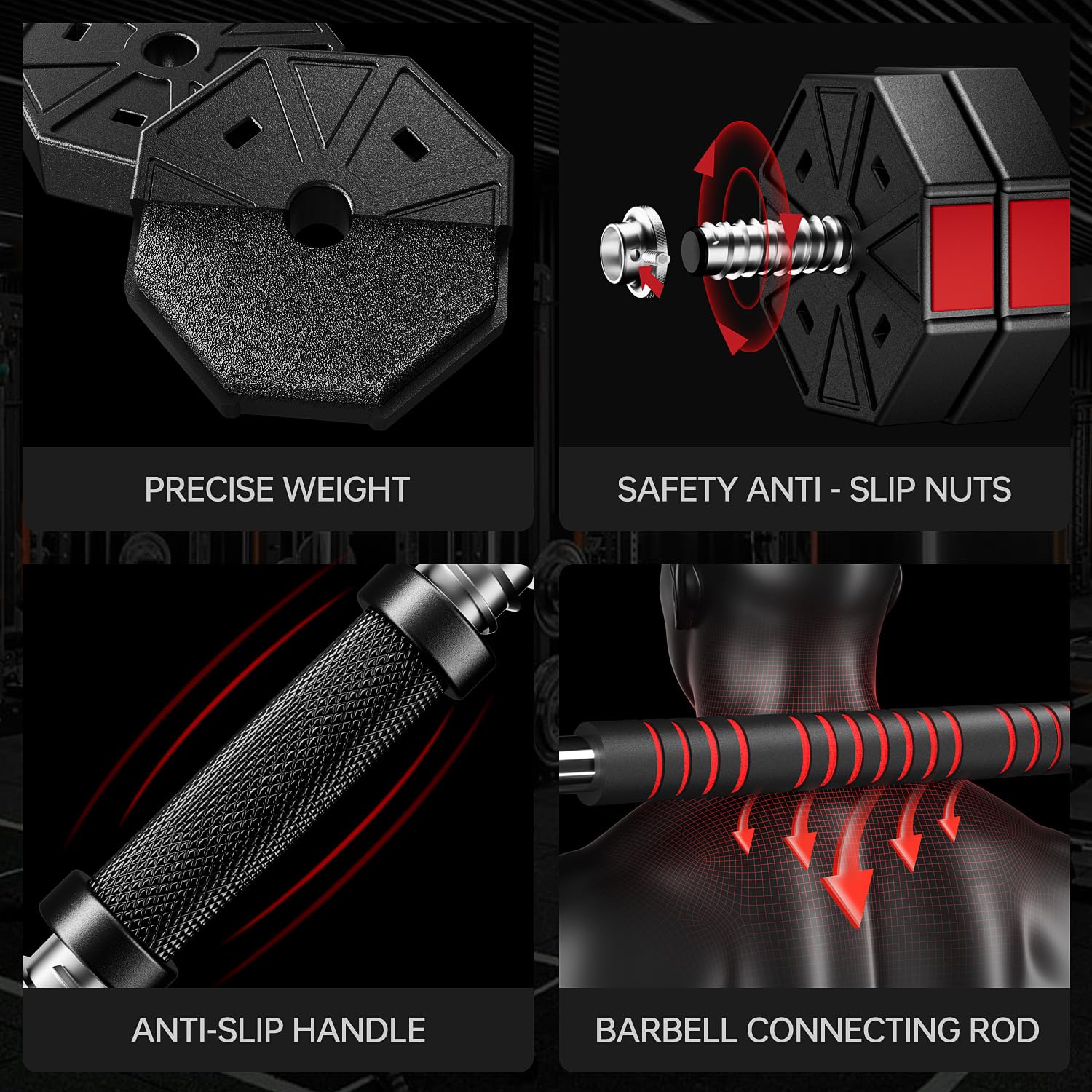 Adjustable Dumbbell Set 44Lbs 66Lbs 88Lbs - 3 in 1 Home Gym Weight Set with Connecting Rod for Strength Training | Perfect for Full-Body Workouts at Home, Office or Small Spaces (Men & Women)