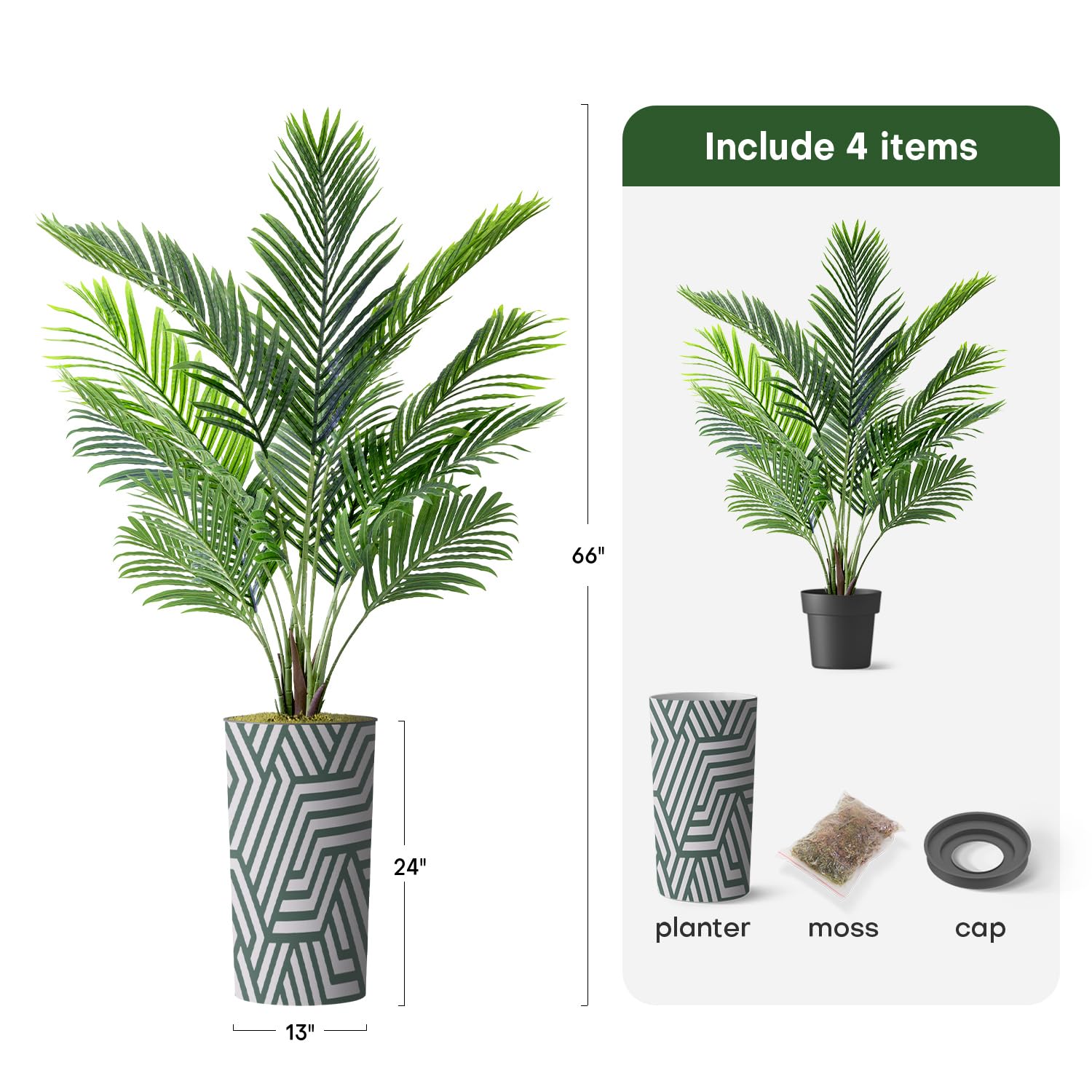 Artificial Areca Palm Tree in Geometric Planter - 66