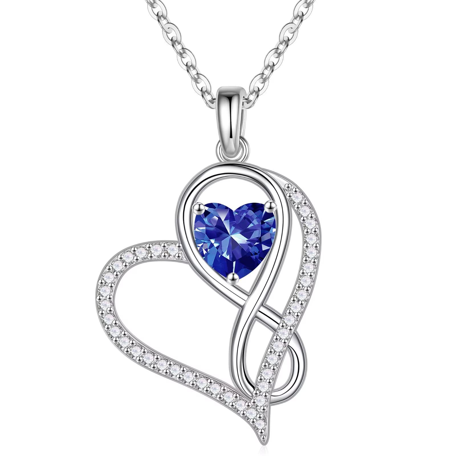 Infinite Love Heart Pendant Necklace for Women - 925 Sterling Silver Birthstone Necklace | Valentine's Day, Mother's Day, Christmas & Birthday Gift for Her | Perfect for Mom, Grandma, Sister & Daughter | Elegant Jewelry for Date Nights, Anniversaries & Special Occasions