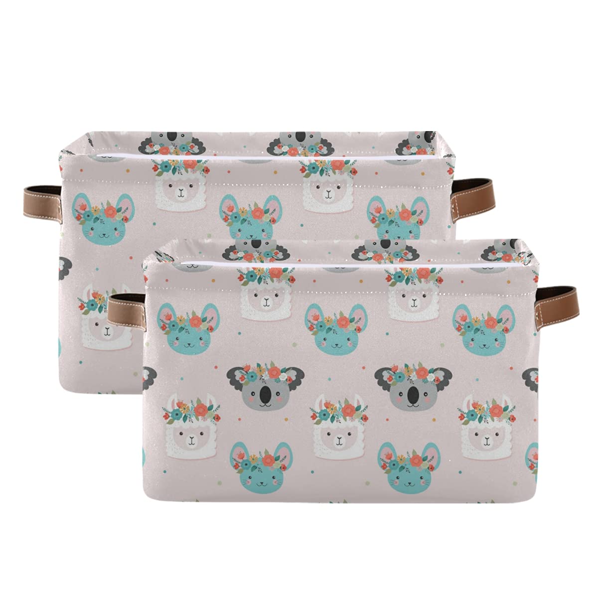 Koala & Llama Collapsible Canvas Storage Basket - Large Foldable Toy Organizer for Kids Bedroom, Closet, Laundry (2-Pack) | Perfect for Nursery, Playroom & Home Organization