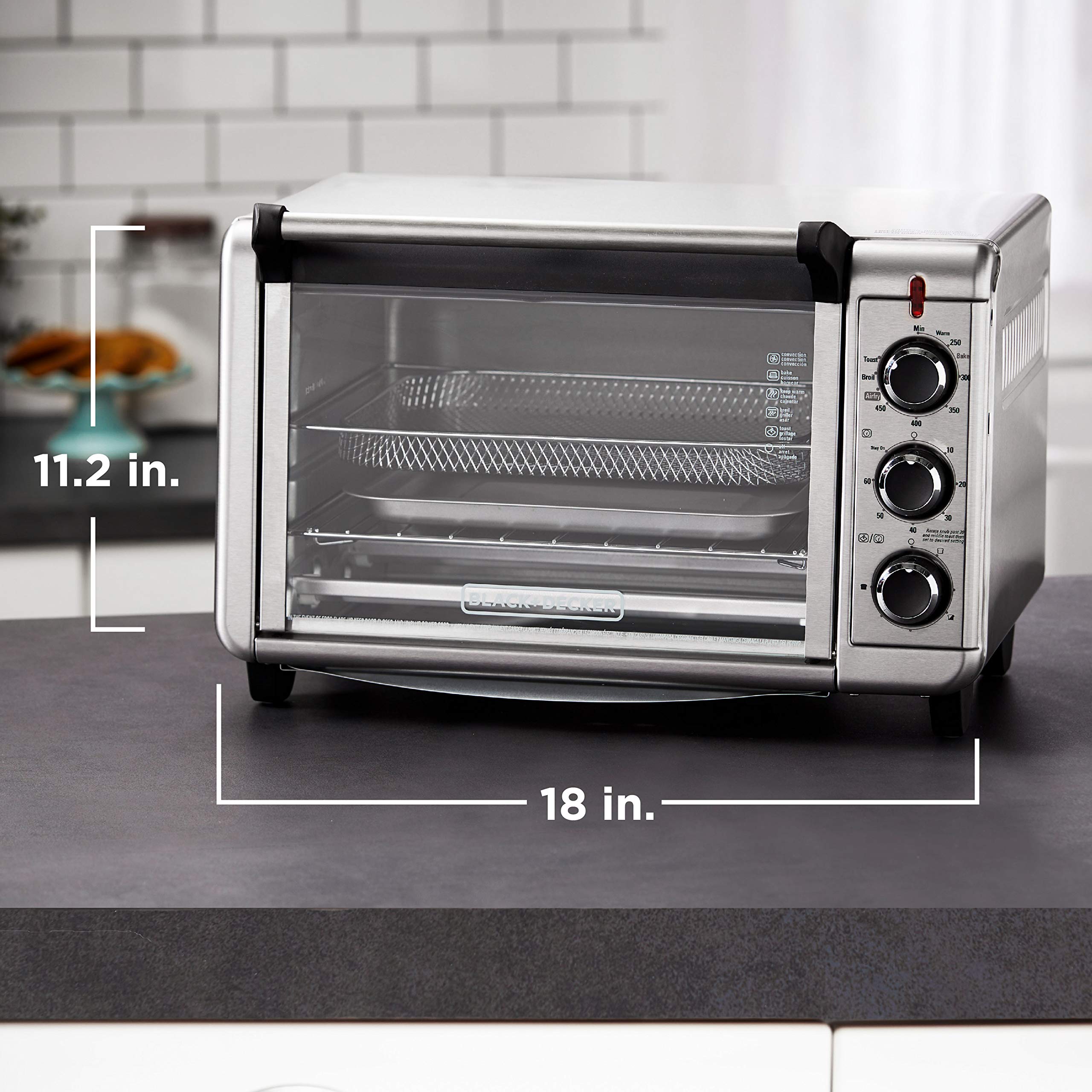 BLACK+DECKER 6-Slice Air Fryer Toaster Oven with 5 Cooking Functions - Stainless Steel Countertop Convection Oven for Baking, Roasting & Crisping | Perfect for Small Kitchens, Dorms & Apartments (Model TO3215SS)