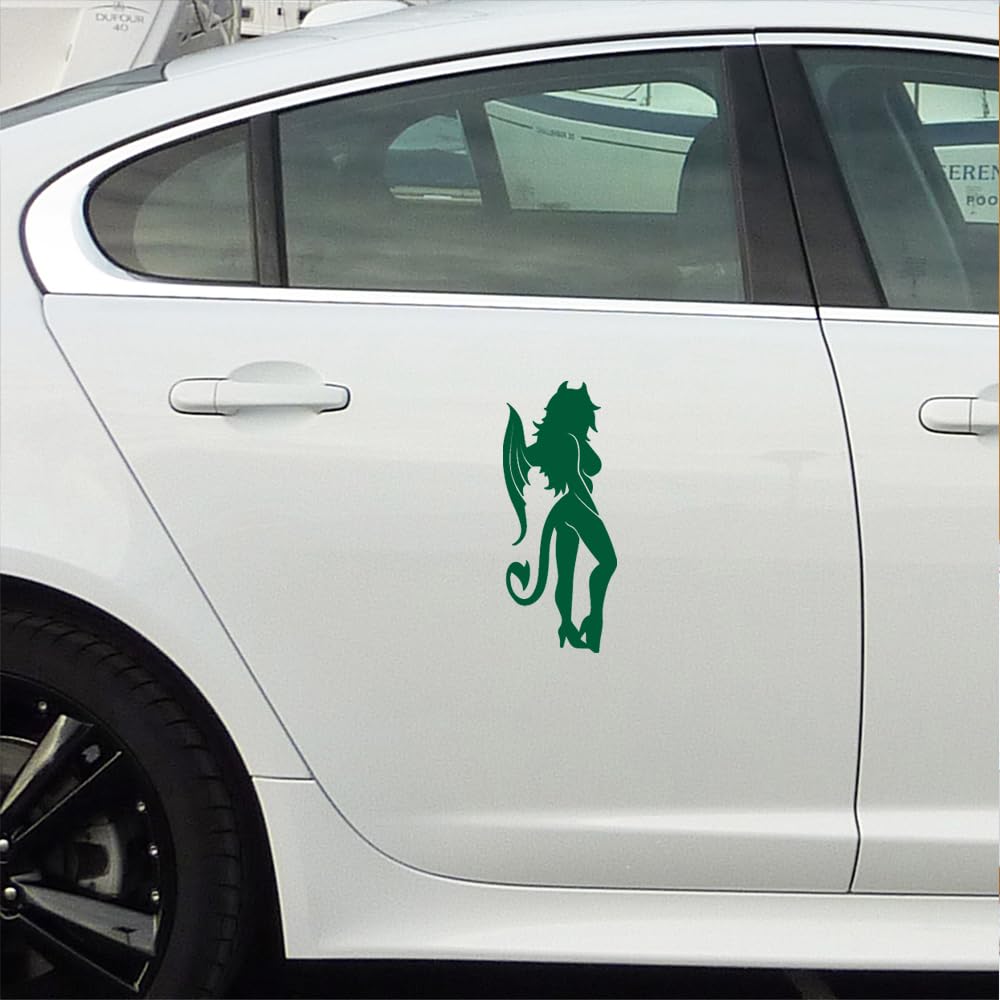 Premium Waterproof Vinyl Decal Stickers Set of 2 - Sexy Devil Girl (Green) for Laptop, Phone, Helmet, Car Window, Bumper, Mug, Cup, Door & Wall Decoration - Perfect for Personalizing Devices, Vehicles and Home Decor