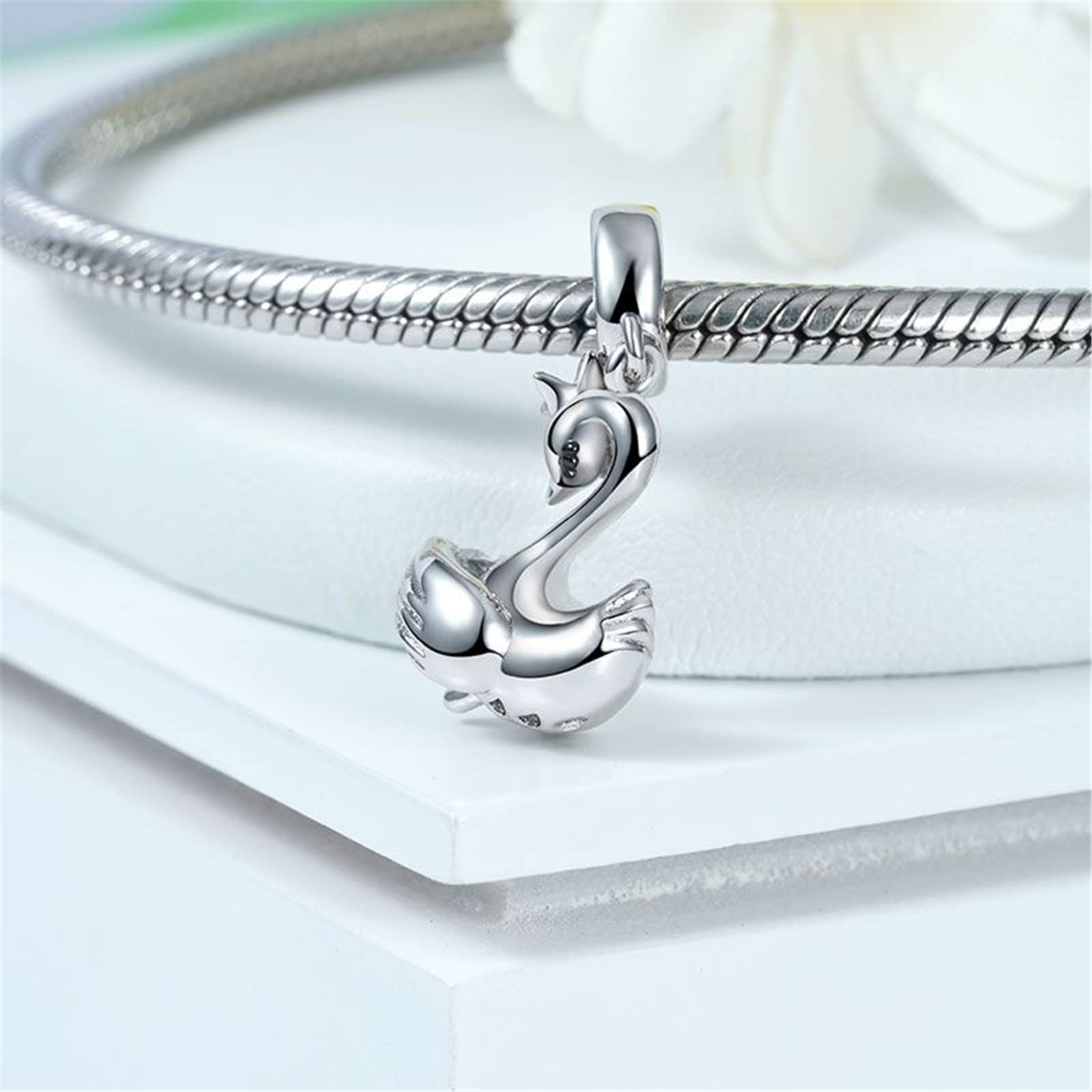 GNOCE 925 Sterling Silver Animal Charms - Wolf & Fox Gemstone Pendant for Snake Chain Bracelet & Necklace, Cute Heart Jewelry Gift for Women & Wife (Swan) | Perfect for Valentine's Day, Anniversary & Birthday Presents