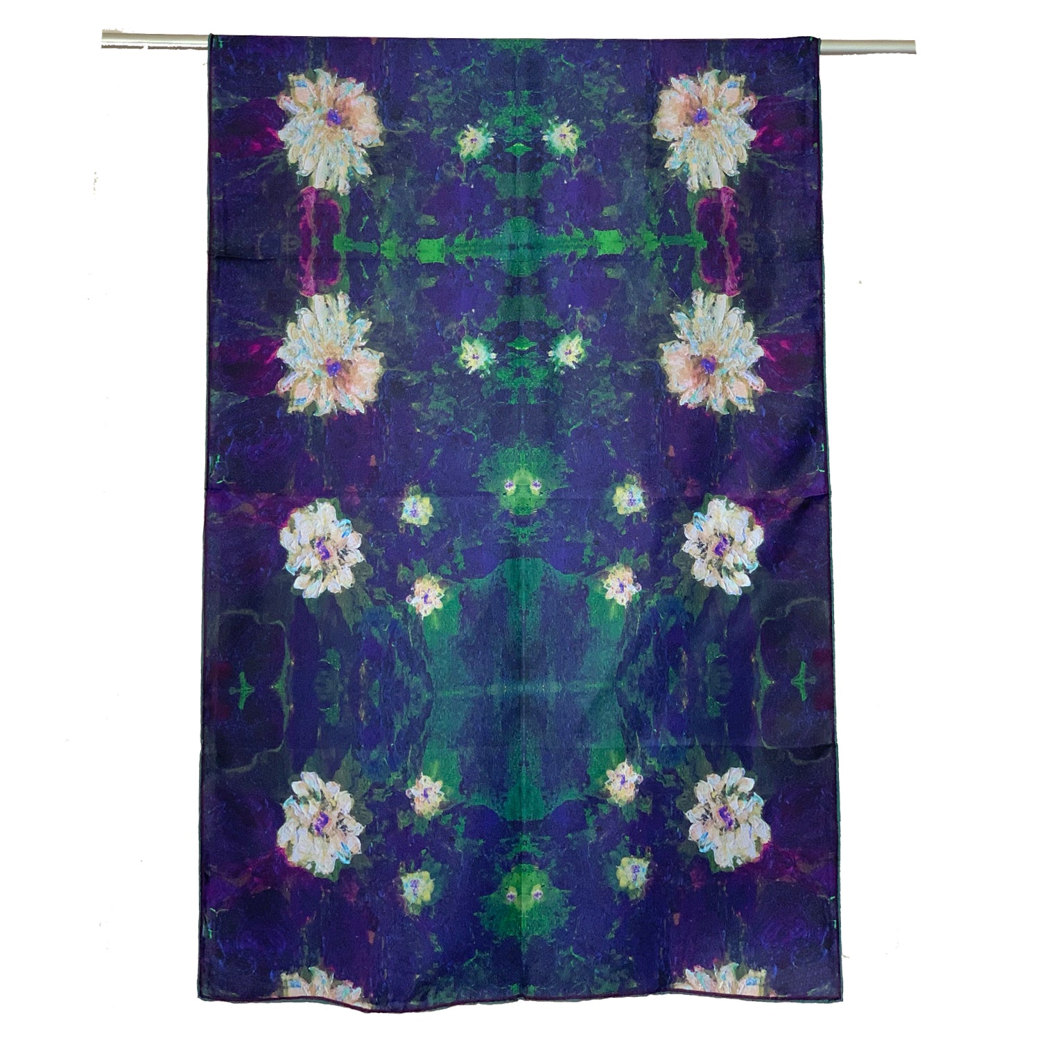 Elegant Lily Abstract Print Long Silk Scarf - Lightweight Luxury Fashion Accessory for Women, Perfect for Office, Evening Events & Travel