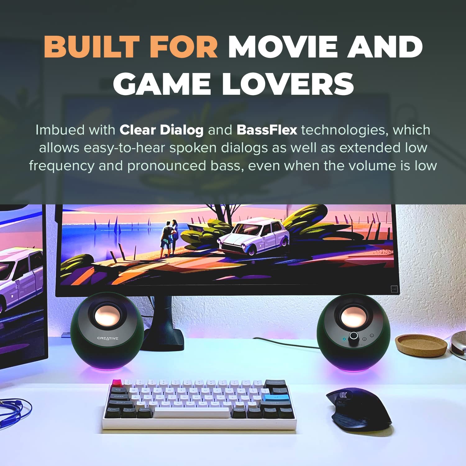 CREATIVE Pebble Pro 2.0 USB-C PC Speakers with Bluetooth 5.3, RGB Custom Lighting, USB Audio & 3.5mm Jack - Premium Computer Sound for Gaming, Streaming & Home Office Setup