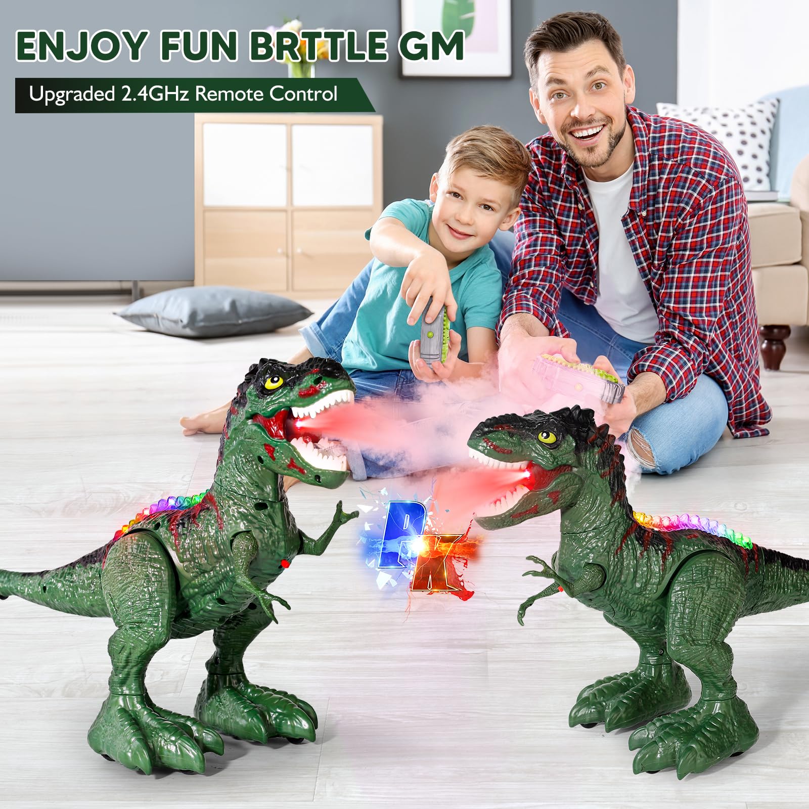 Remote Control Dinosaur Toy - 2.4GHz Rechargeable Walking Dinosaur with Realistic Roaring & Water Vapor Spray - Best Jurassic Gift for Boys Girls Ages 3-7 - Perfect for Birthday, Easter & Pretend Play Adventures