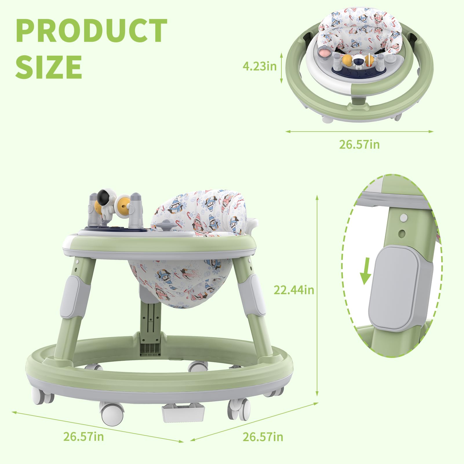 **Best Baby Walker with Wheels & Music - Adjustable Height Anti-Fall Infant Walker for Boys & Girls 6-24 Months - Safe Foot Pads & Activity Center (Green) - Perfect for Learning to Walk & Indoor Play**