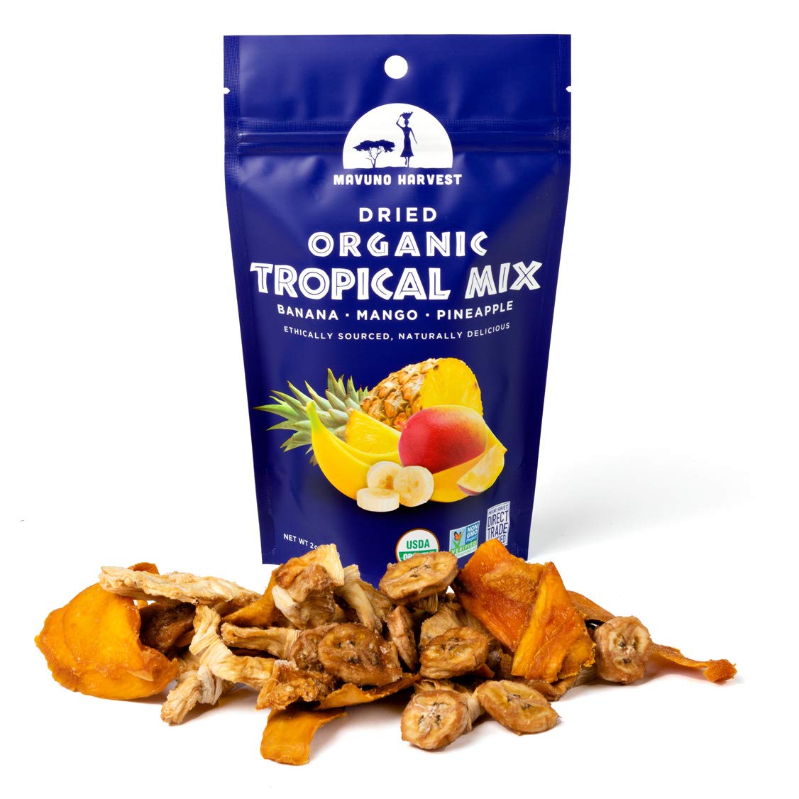 Mavuno Harvest Tropical Mix Dried Fruit Snack | Unsweetened Organic Mixed Dried Fruit | Gluten Free Healthy Snacks for Kids and Adults | No Sugar Added, Vegan, Non GMO | 2 Ounce, Pack of 6 | Perfect for Lunchboxes, Hiking, Office Snacks & Healthy On-the-Go Treats