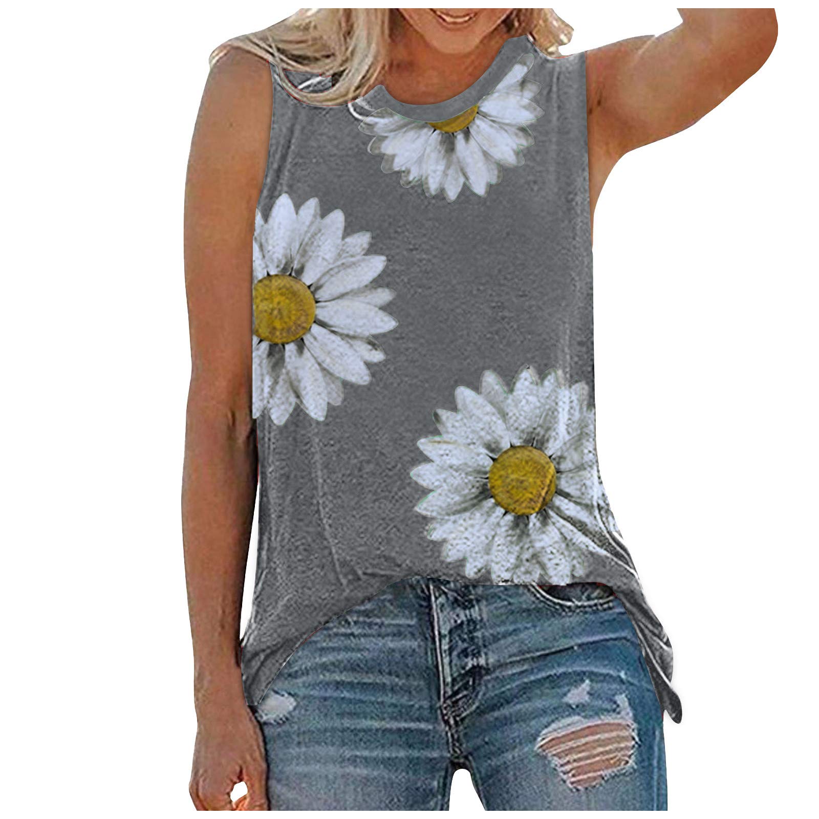 Women's Sunflower Print Tank Tops - Casual Sleeveless Criss Cross Loose Blouse Tunic for Summer | Perfect for Beach Outings, Yoga, and Casual Wear