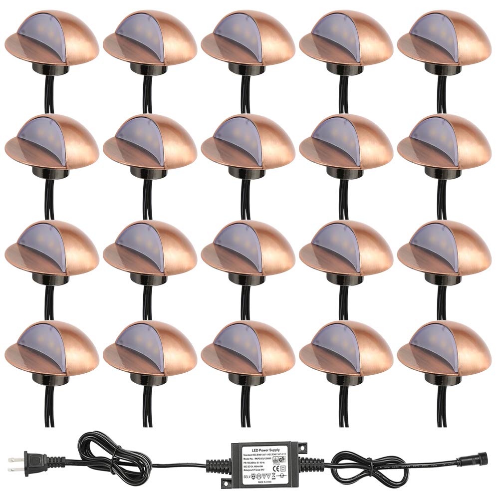FVTLED D50 Deck Lights - 20 Pack Cold White Bronze Finish - Waterproof Outdoor Lighting for Patio, Garden, and Staircase Safety