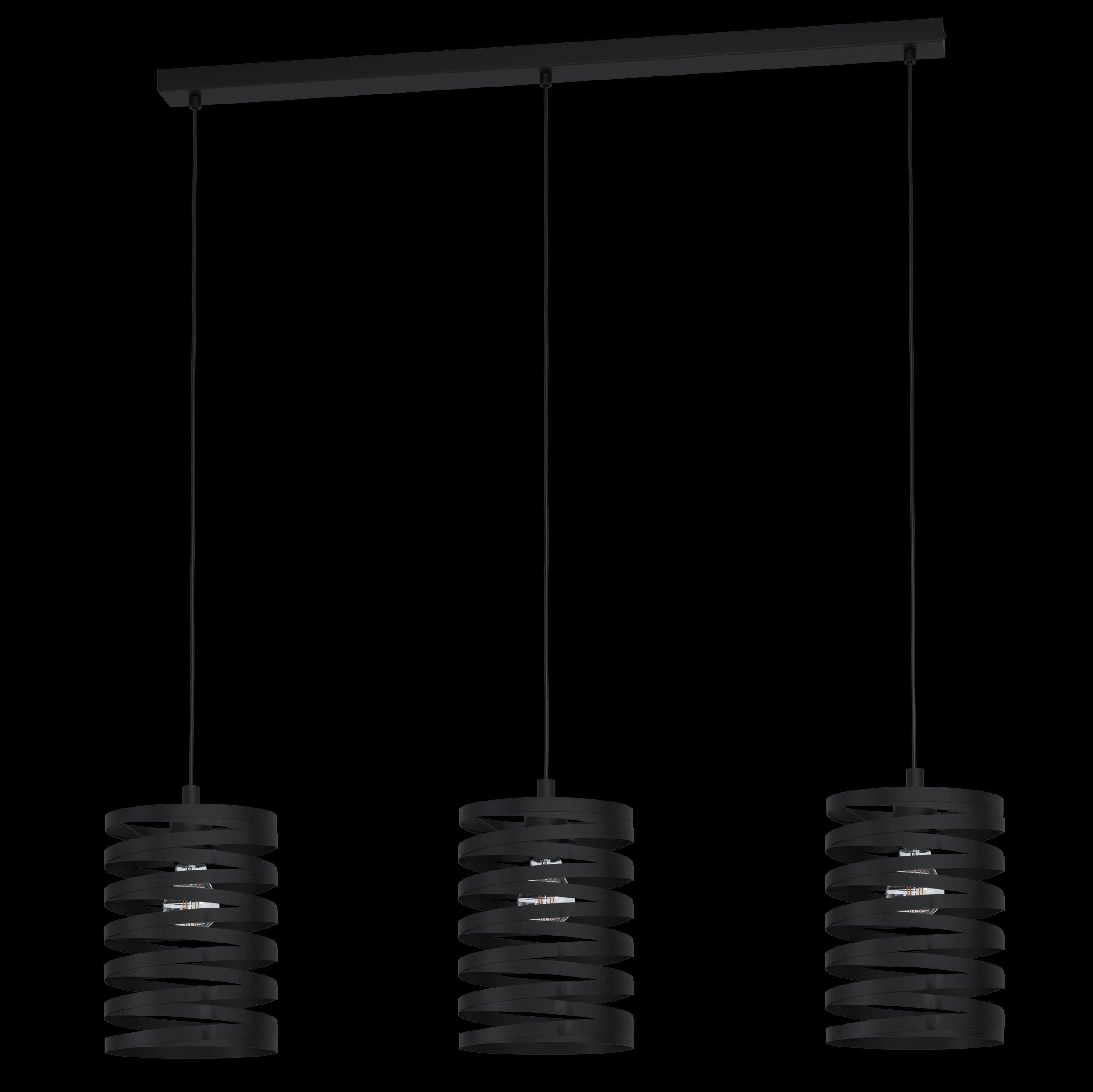Eglo Cremella 3-Light Black Metal Spiral Pendant Ceiling Light - Modern Industrial Chandelier for Dining Room, Kitchen Island & Living Room
