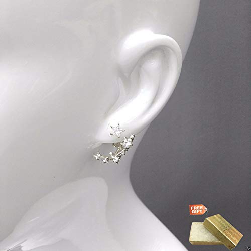 Trendy Silver Star-Shaped Cubic Zirconia Double Sided Stud Earrings for Women - Perfect for Parties, Weddings & Everyday Wear
