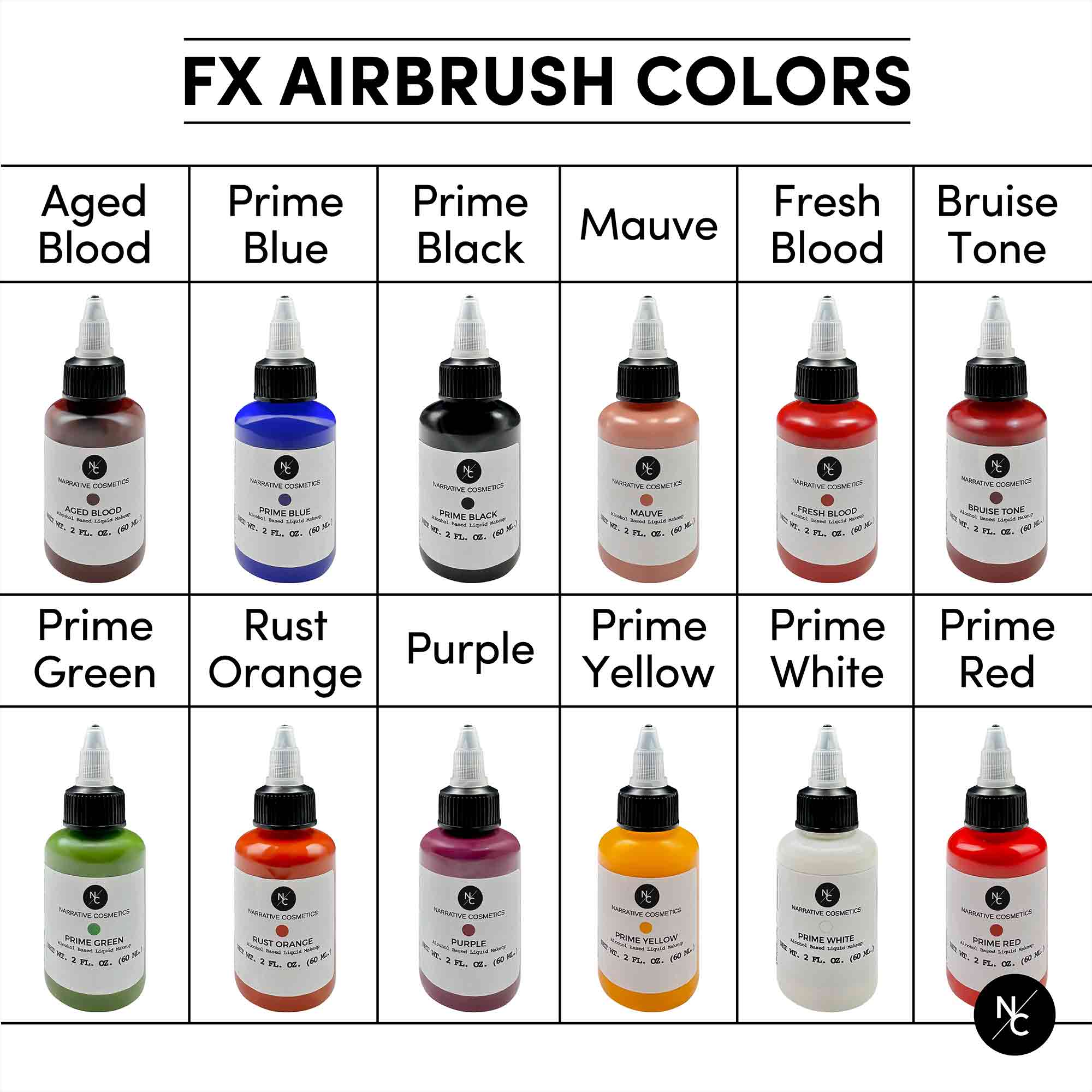 Premium FX Alcohol Airbrush Paints - 2 fl oz (59ml) - High Pigment Professional Airbrush Ink for Tattoo, Body Art & Model Painting - Perfect for Artists, Cosplayers & DIY Crafts