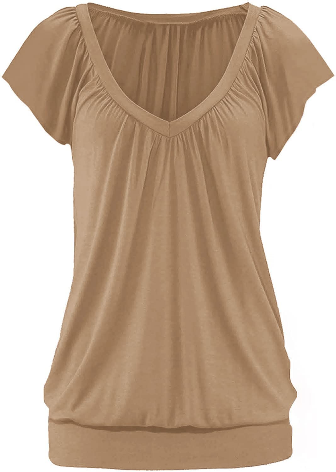 Veatzaer Women's V-Neck T-Shirt - Cap Sleeve Summer Casual Top with Banded Bottom & Loose Fit | Perfect for Everyday Wear, Beach Outings and Weekend Relaxation