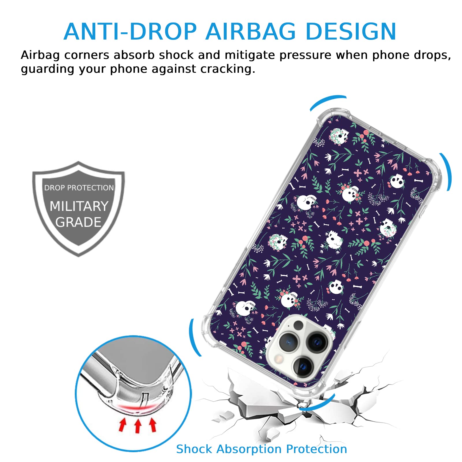 Stylish Skull & Floral TPU Case for iPhone 13 Pro Max - Trendy Aesthetic Protective Cover for Teens & Adults | Perfect for Daily Use, School & Outdoor Activities