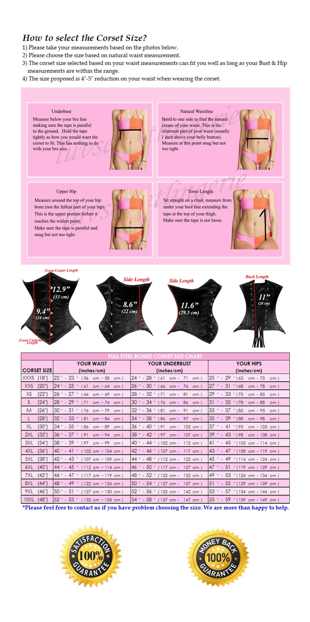 LuvSecret Lingerie Heavy Duty 26 Double Steel Boned Waist Training Corset - Underbust Brocade #8033-STR for Women, Plus Size Waist Cincher & Body Shaper for Special Occasions, Cosplay and Burlesque
