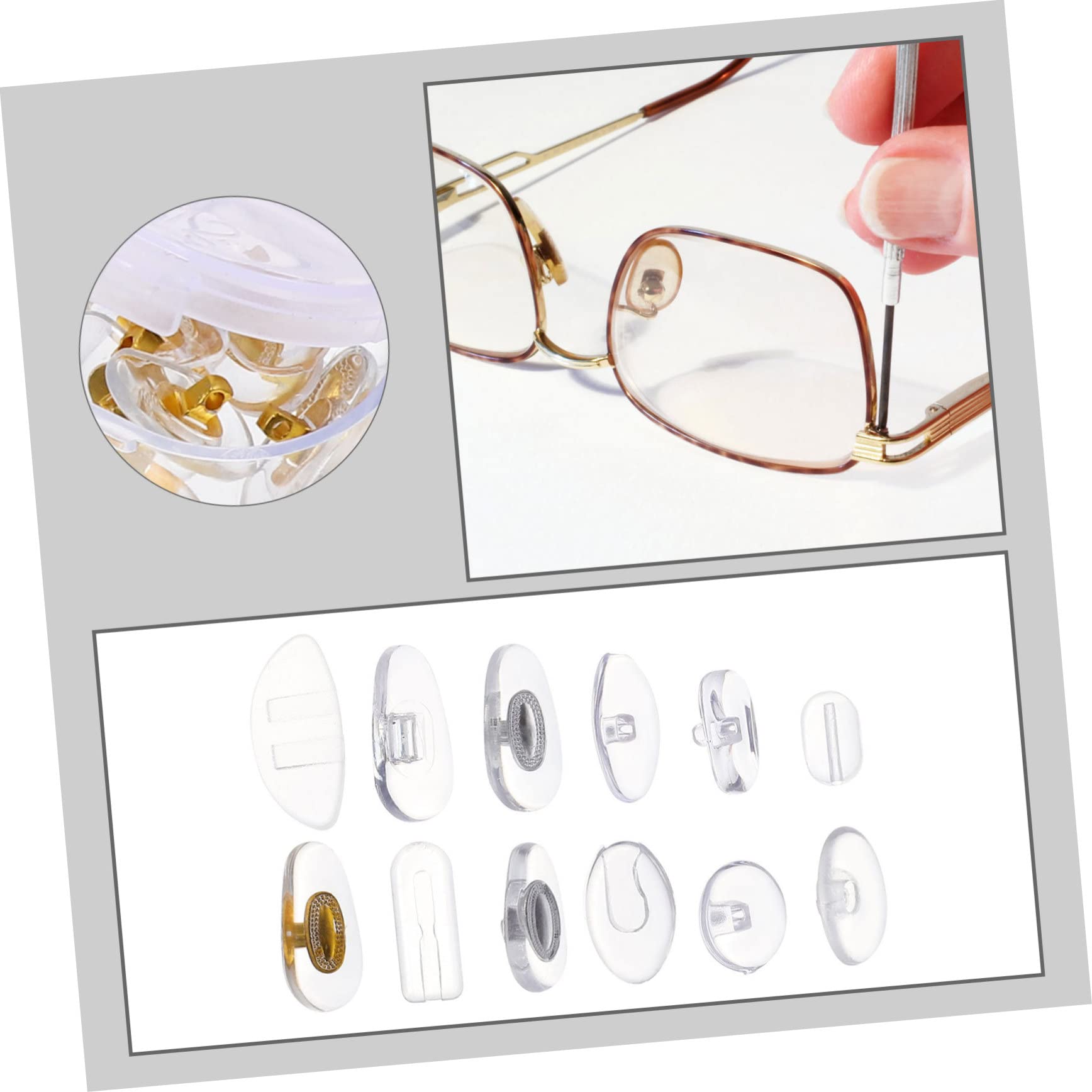 Healvian 5 Sets Eyeglass Screw Repair Kit - Nose Pads, Silikon Cushions, Screws & Tools for Frameless Glasses - Perfect for Eyewear Maintenance & Lens Replacement (Home, Office, Travel Use)