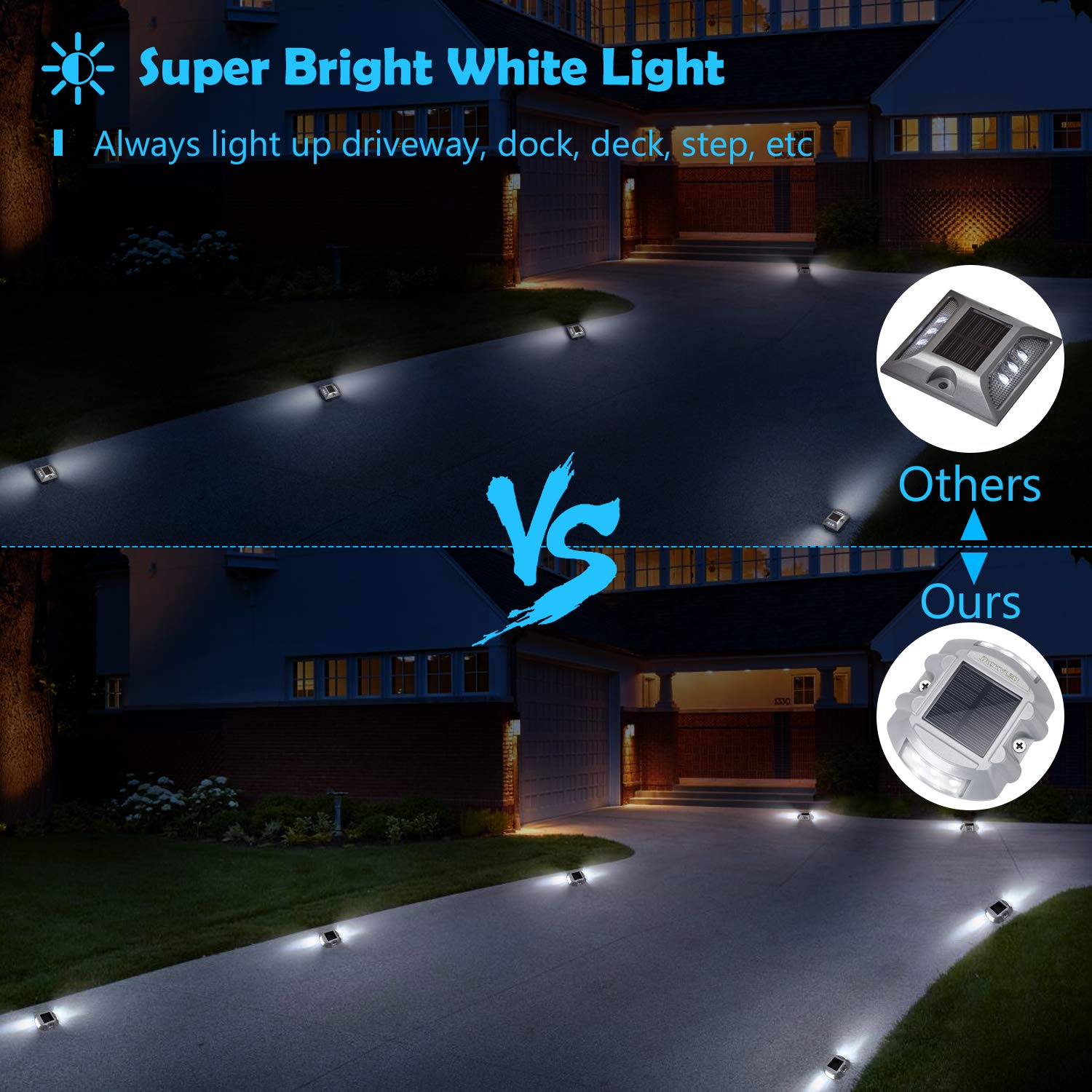 JACKYLED 12 Pack Solar Driveway Marker Lights - Upgraded Waterproof Outdoor LED Path Lights with On/Off Switch - Solar Powered Aluminum Deck & Boat Dock Warning Lights - Perfect for Walkway, Garden, Patio, and Driveway Lighting at Night