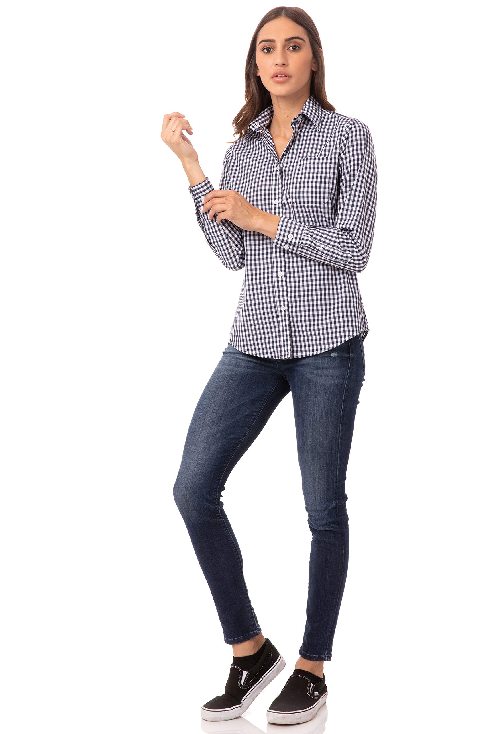 Chef Works Custom Embroidered Women's Gingham Dress Shirt - Professional Kitchen Uniform & Stylish Culinary Apparel for Chefs & Restaurant Staff