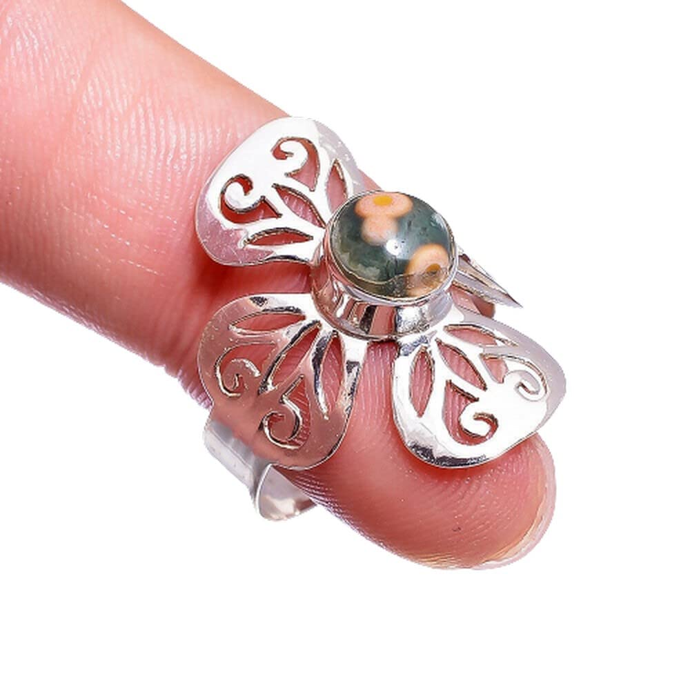 Ocean Jasper 925 Sterling Silver Rings for Women | Multi-Color Gemstone Bridesmaid Rings | Handmade Bezel Set Filigree Jewelry | Perfect for Weddings, Mother's Day Gifts & Everyday Elegance