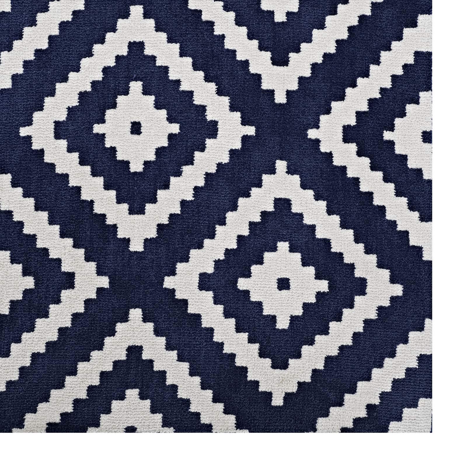 Modern Contemporary Urban Living Room Area Rug - Non-Slip Floor Carpet Runner in Multi Navy Blue Fabric - Perfect for Lounge, Bedroom, and Hallway Decor
