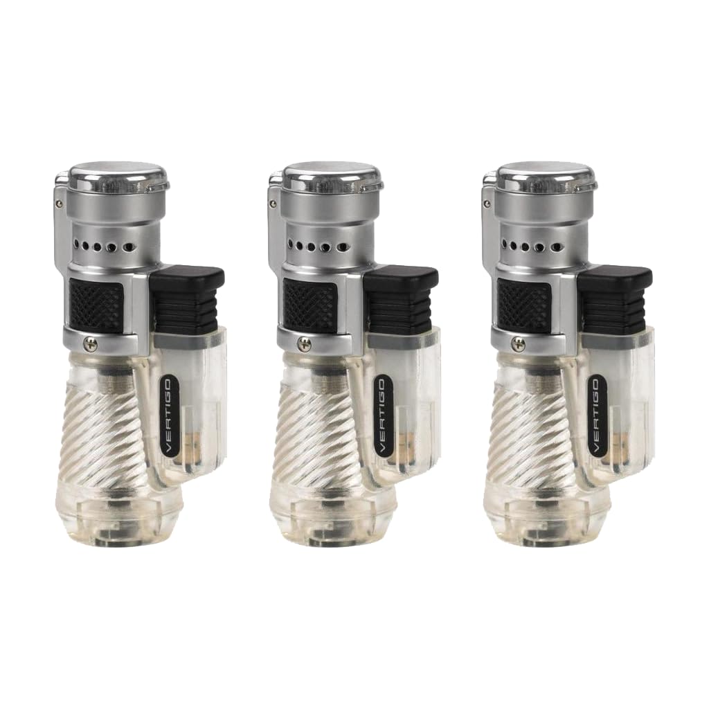 Vertigo by Lotus Cyclone Triple Torch Cigar Lighter - Clear Windproof Butane Lighter for Cigars, Cigarettes & Outdoor Use - Perfect for Smoking, Camping & Travel Accessories