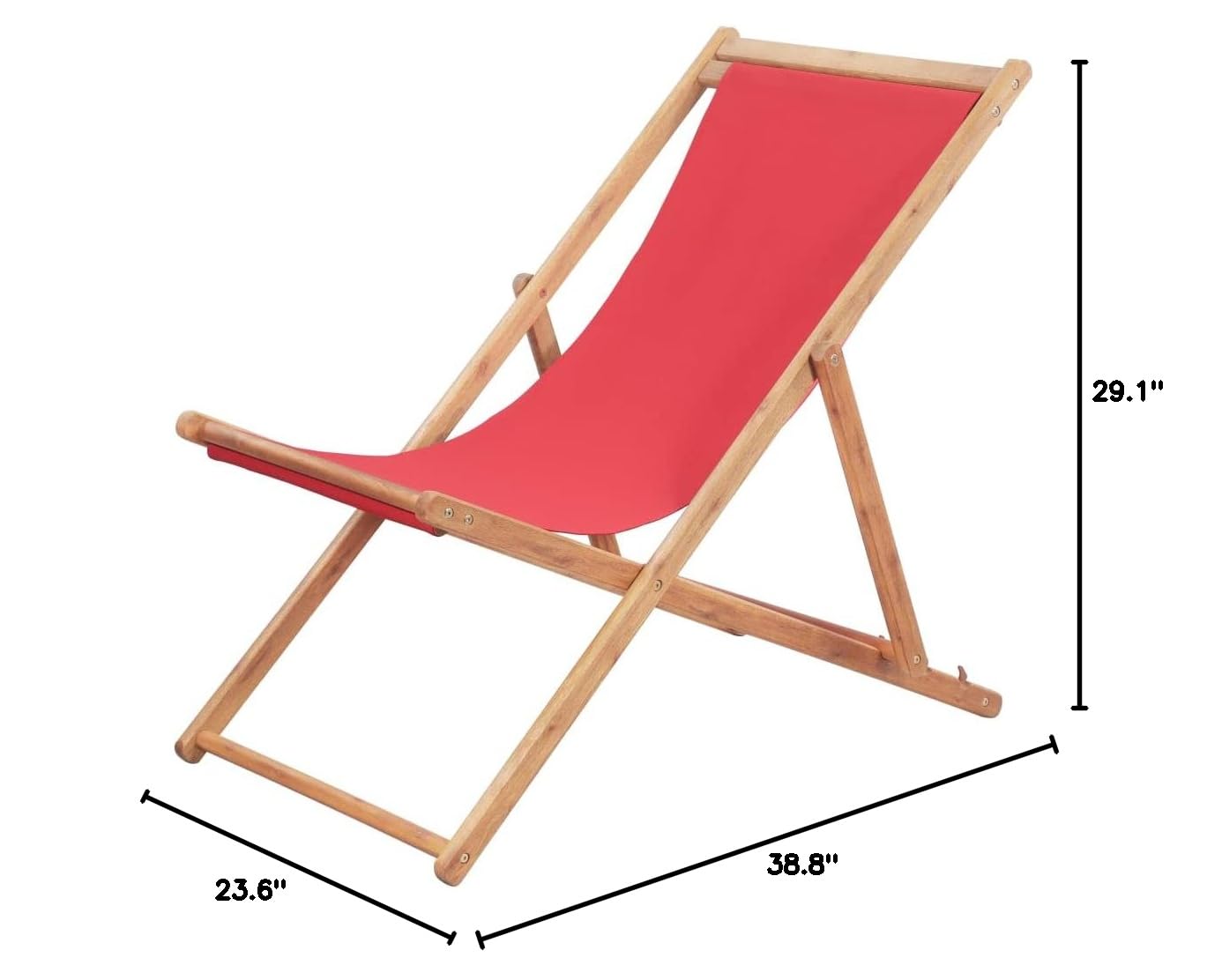 SKM Portable Folding Beach Chair with Wooden Frame - Lightweight, Durable & Comfortable Outdoor Lounge Chair for Beach, Camping, Picnic & Backyard (Red)