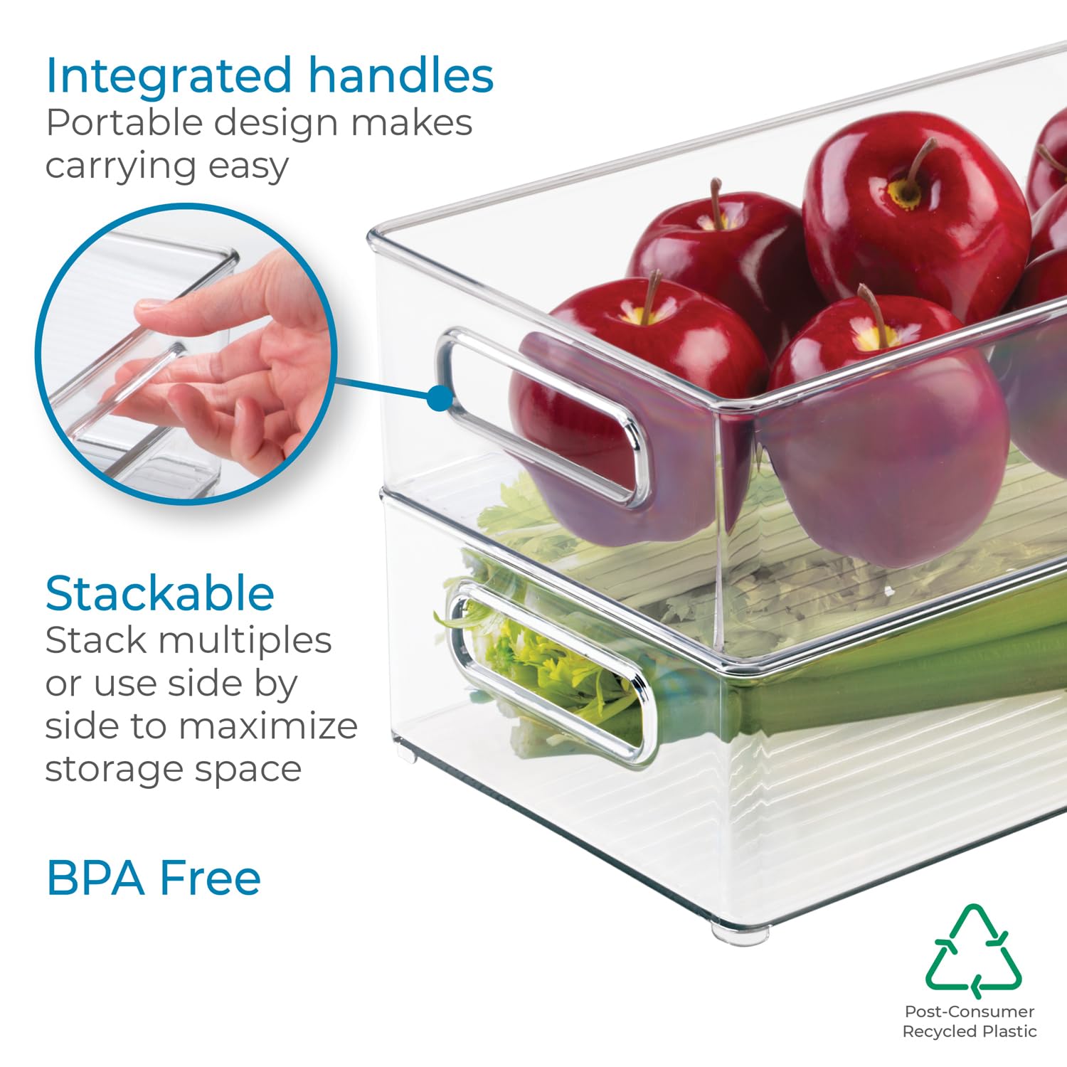 iDesign Plastic Portable Deep Storage Bin with Handles - BPA-Free Organizer for Refrigerator, Freezer, Pantry - 8