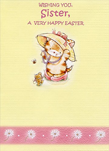 Cat and Bear: Sister - Designer Greetings Juvenile Easter Card | Cute Animal-Themed Easter Greeting Cards for Kids | Perfect for Easter Celebrations, Gifts, and Family Gatherings