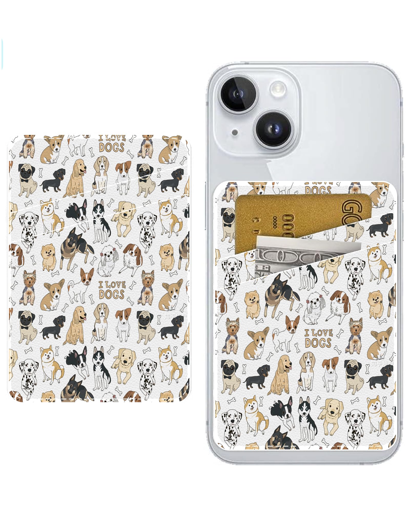 Adhesive Leather Phone Card Holder - Cute Dog Design, Stick-On Wallet for Credit Cards & IDs, Compatible with Most Smartphones - Perfect for Travel, Shopping & Everyday Use