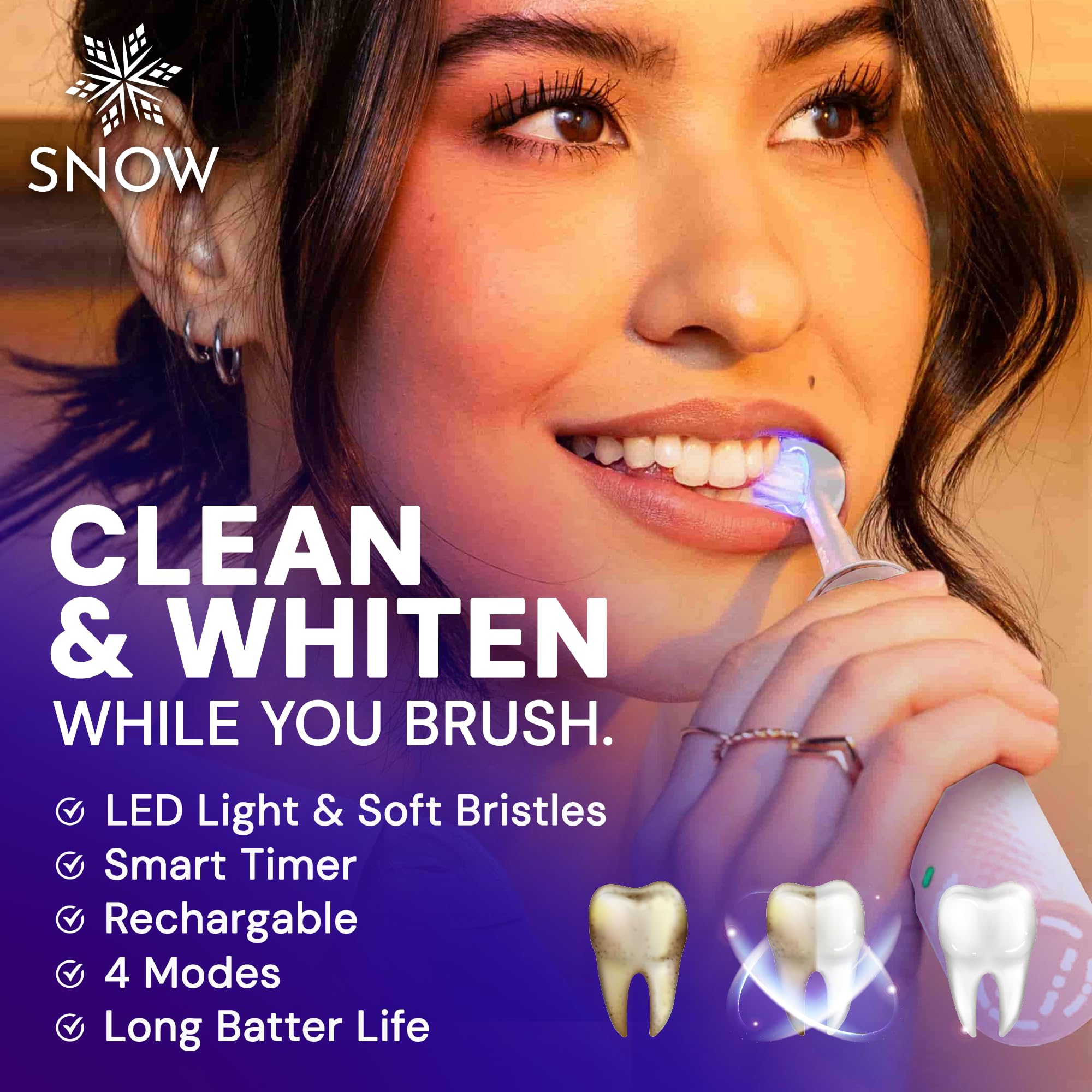 SNOW LED Electric Toothbrush Gen 2 - Rechargeable Sonic Toothbrush for Adults with LED Whitening Light - Deep Cleaning & Teeth Whitening Technology - Perfect for Travel & Daily Oral Care - Coastal Sunset Pink (2nd Generation)