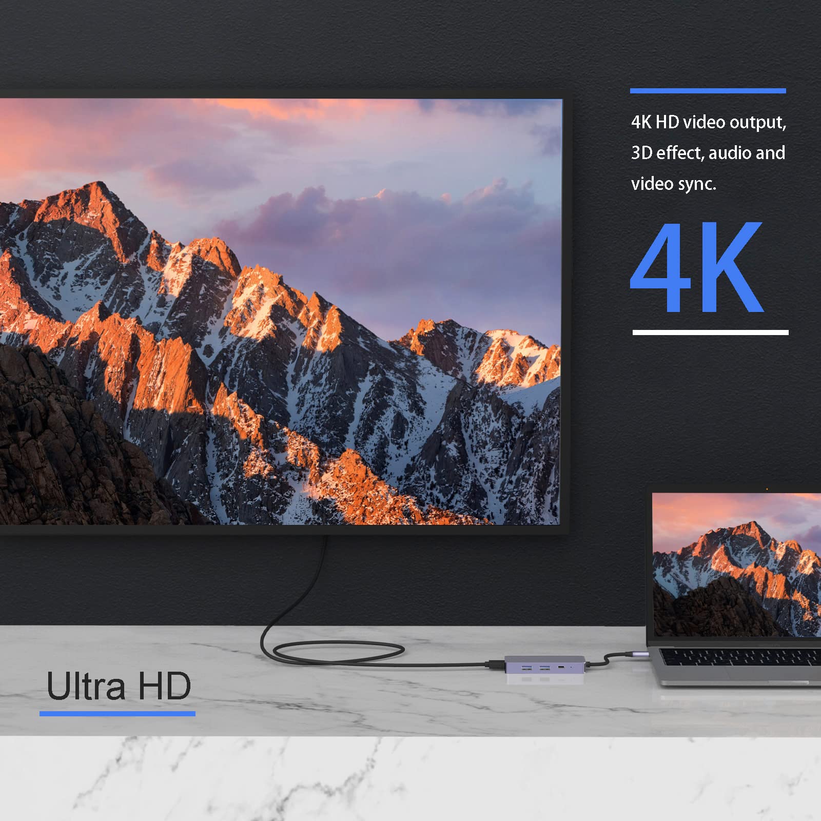 7-in-1 USB C Hub with 4K HDMI, 2 USB 3.0 Ports, USB C 3.0, SD/TF Card Reader & 100W PD - Multi-Port USB C Adapter Dongle for MacBook Pro/Air, Windows Laptops - Perfect for Home Office, Travel & Video Conferencing