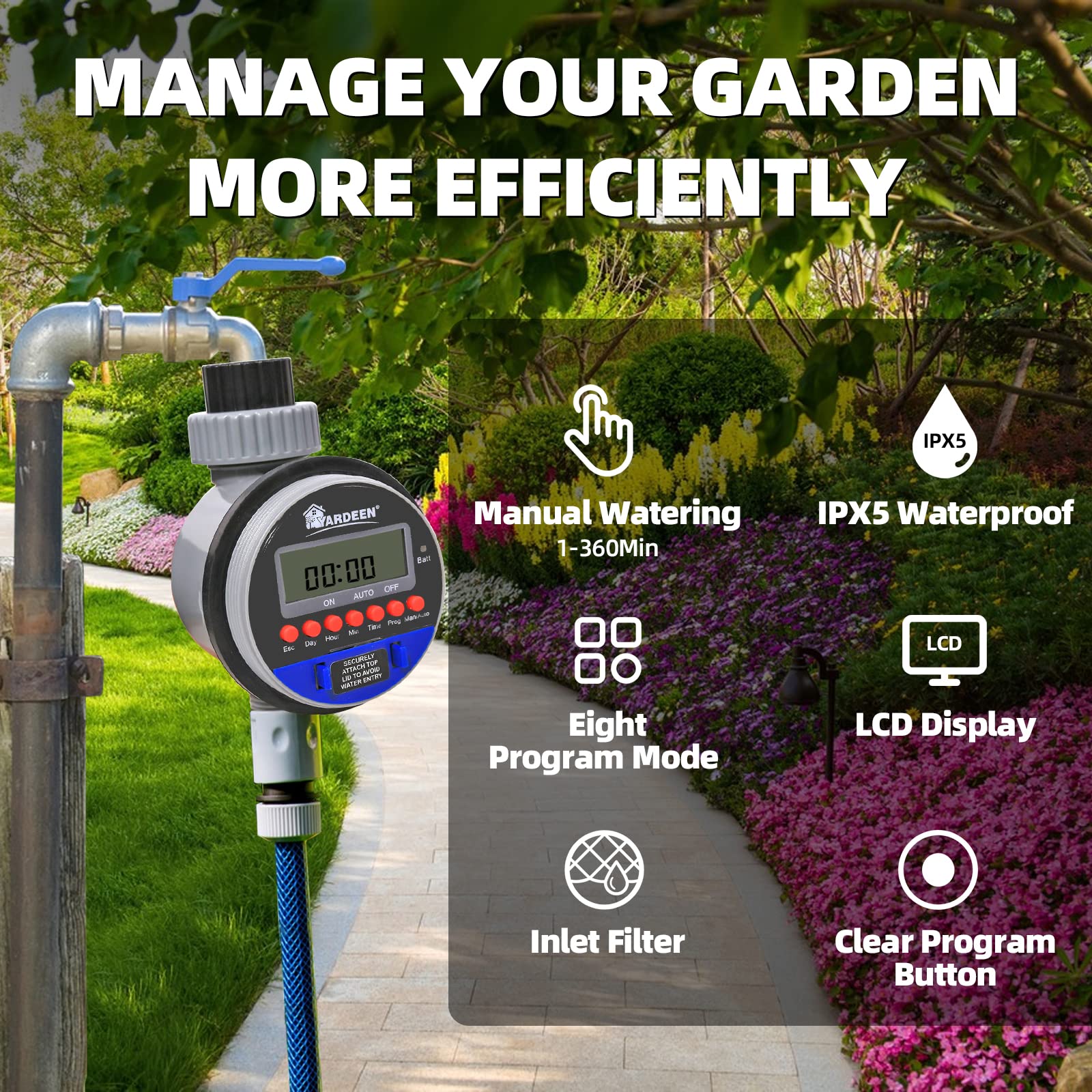 Smart Digital Water Timer for Garden Irrigation - LCD Display, Waterproof, No Water Pressure Required - Perfect for Automatic Lawn & Plant Watering System