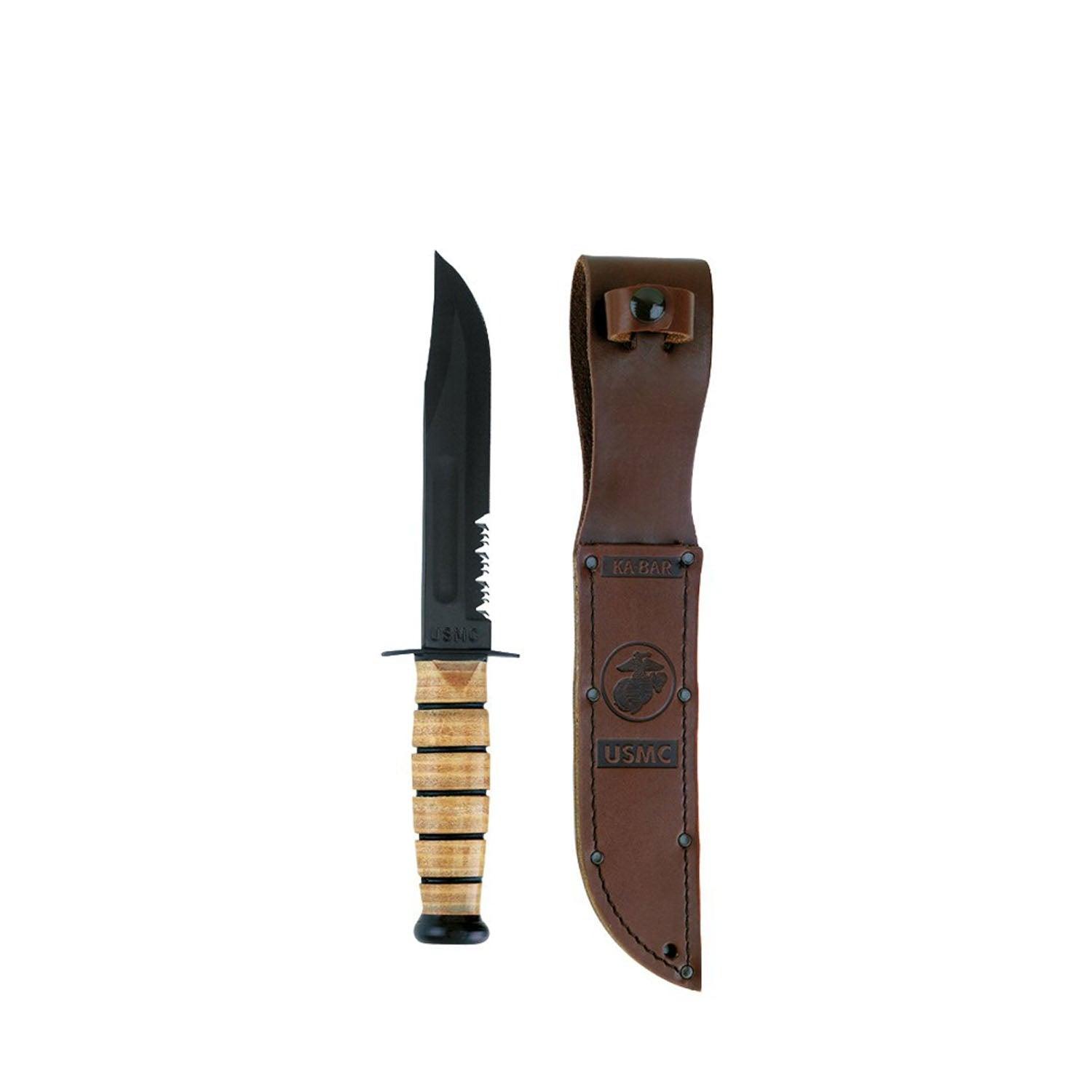 Rothco Genuine Ka-Bar USMC Combo Edge Tactical Knife - Combat & Survival Knife for Outdoor Adventures, Hunting, Camping & Emergency Preparedness