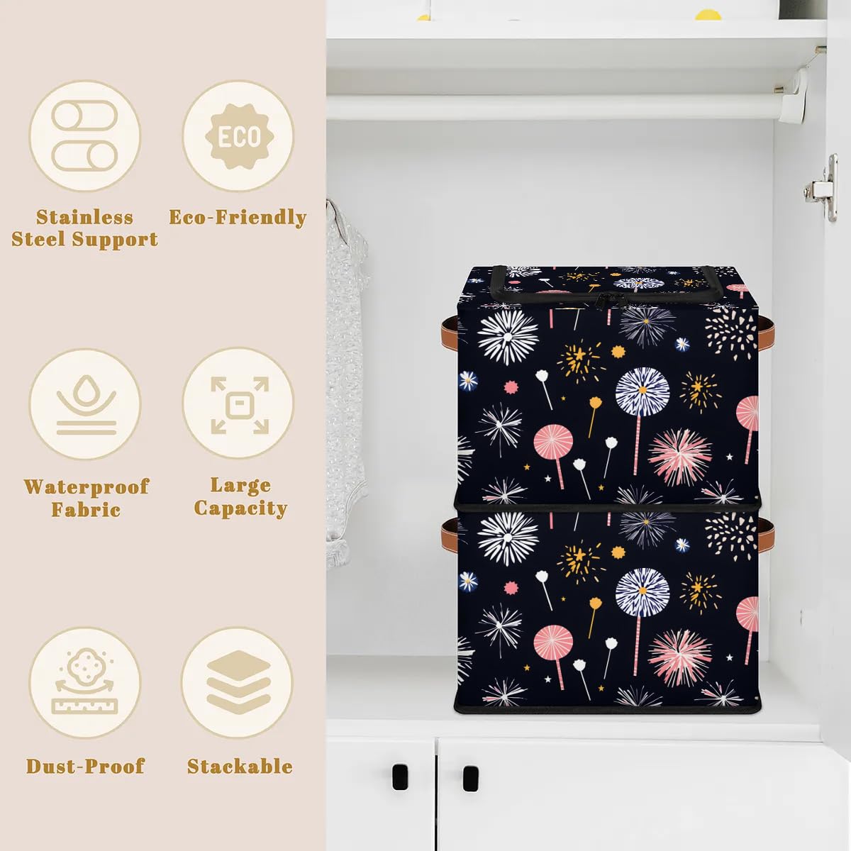 Collapsible Storage Bins with Lids - Stackable Fabric Storage Cubes for Clothes, Toys, Blankets | Dustproof Closet Organizer | Home & Office Organization Solution | Perfect for Bedroom, Nursery, and Garage Storage