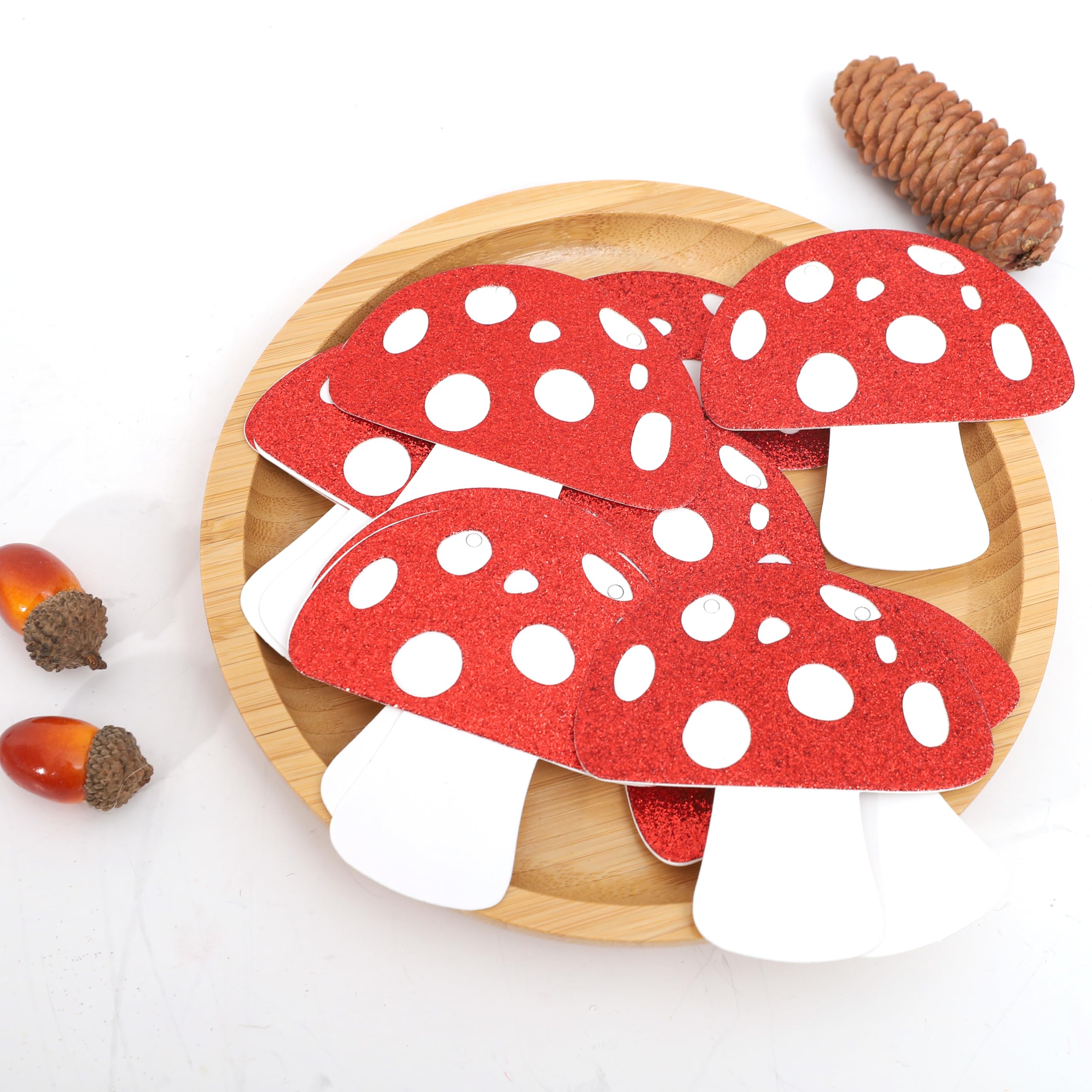 Red Glitter Mushroom Garland - Woodland Party Decorations, Fairy Birthday Banner, Mushroom Theme Party Supplies for Forest Themed Events, Baby Showers & Boho Home Decor
