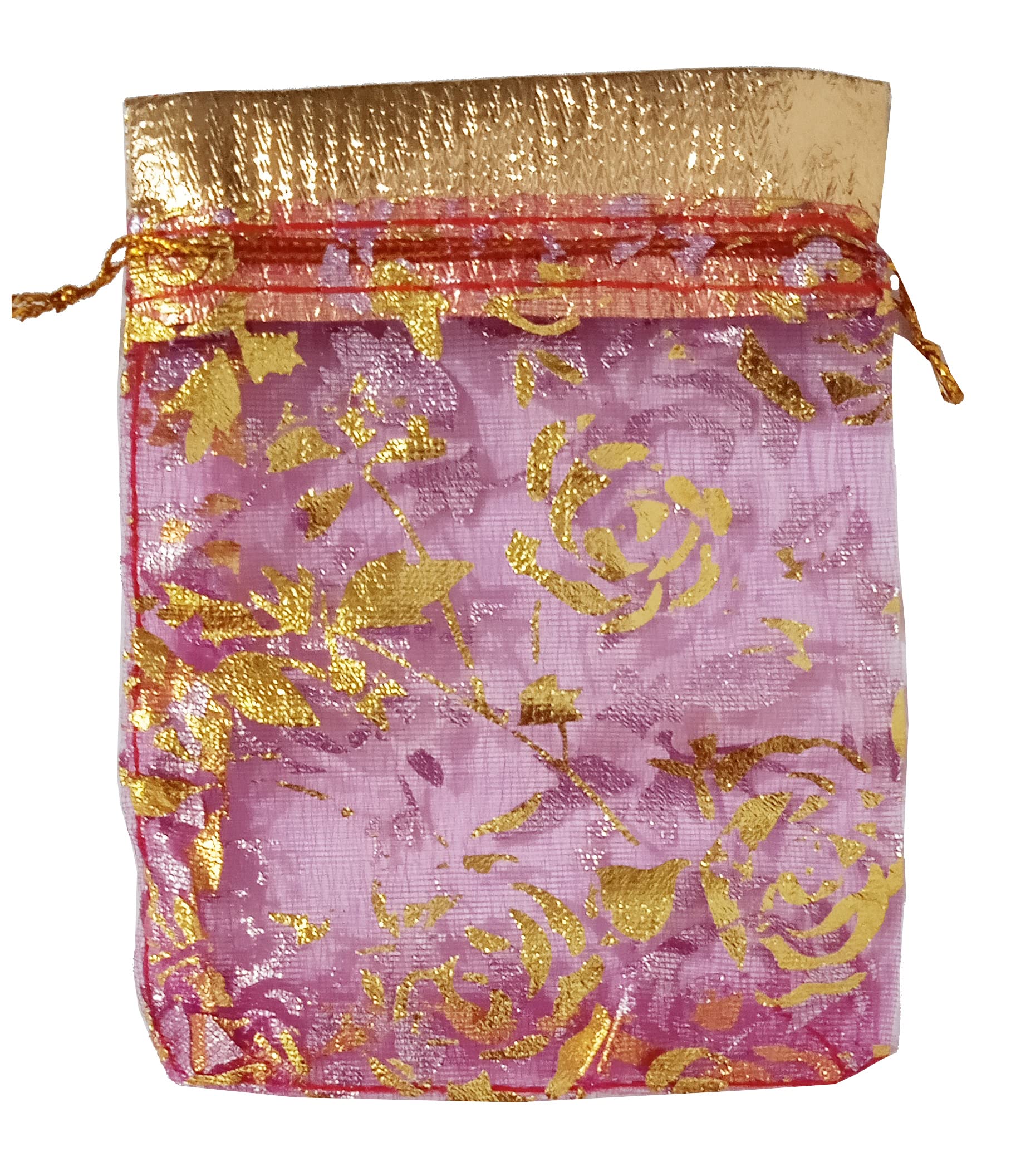 Purpledip Polyester Net Brocade Gift Pouch - 4 Inch Fuschia Rani Pink Potli Bags (Pack of 10) - Perfect for Wedding Favors, Party Gifts & Jewelry Packaging (12437)
